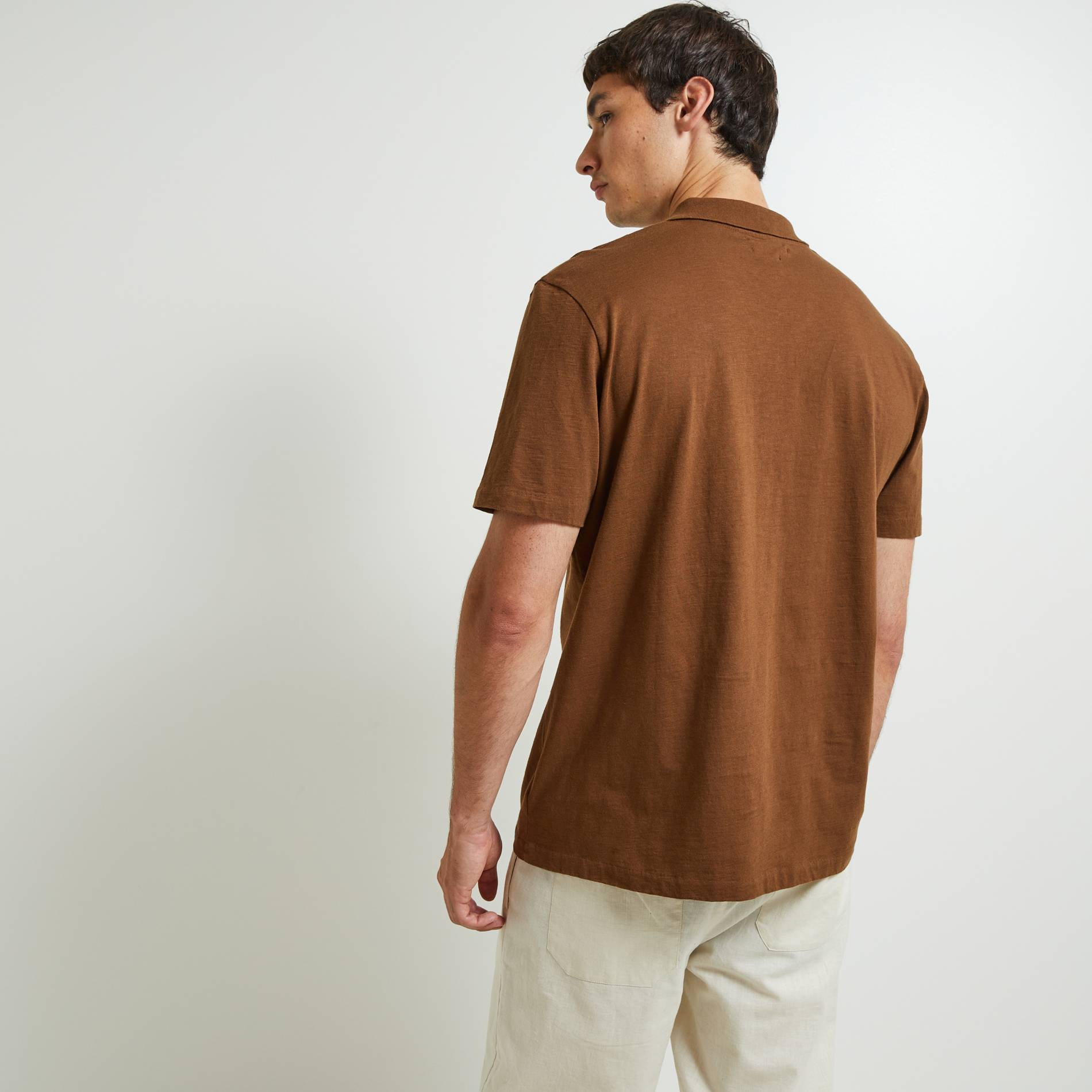 Polo manches courtes en coton slub BIO, Brun, large image number 1