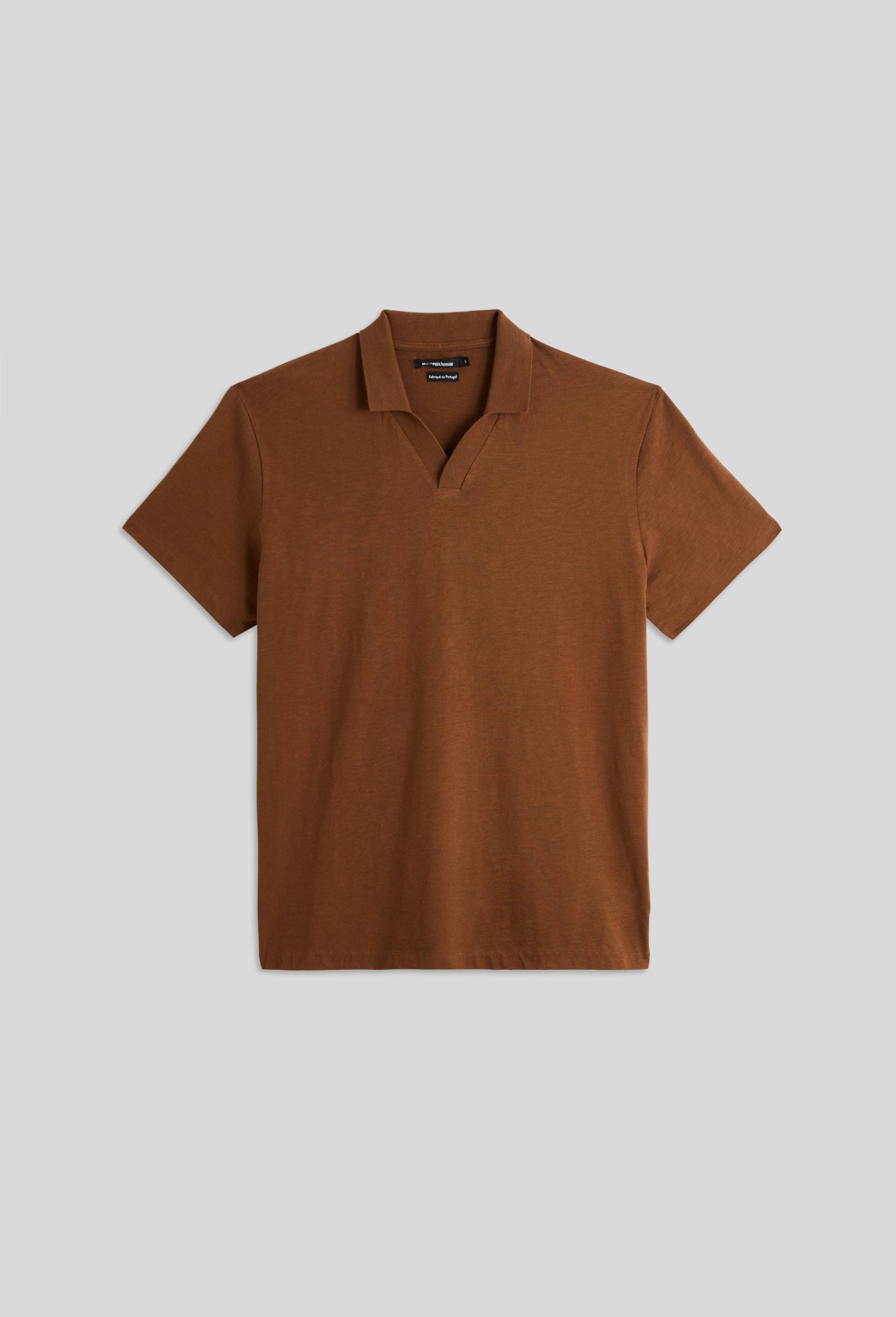 Polo manches courtes en coton slub BIO, Brun, large image number 2