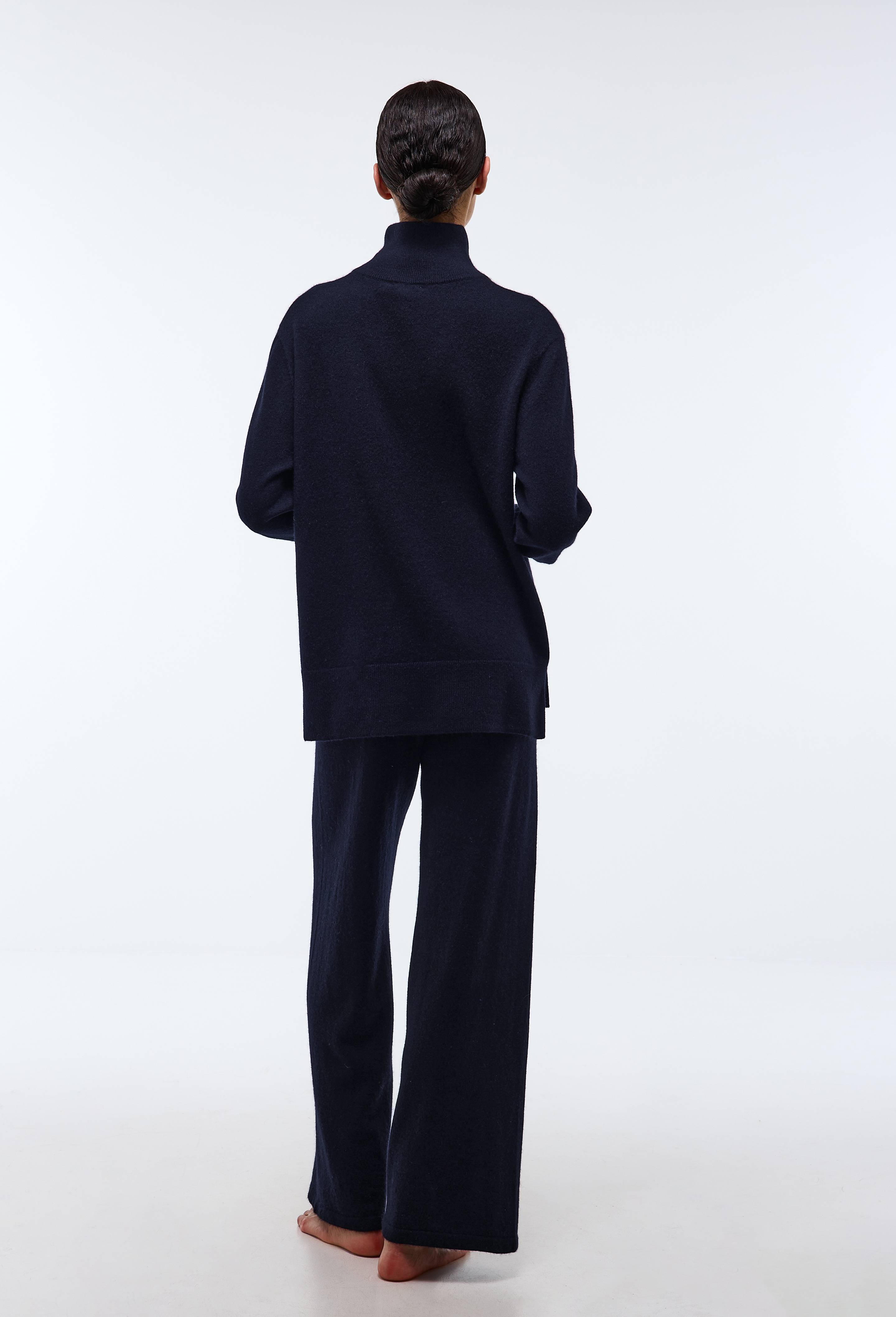 Pantalon large uni en cachemire, Bleu fonc&eacute;, large image number 1.0