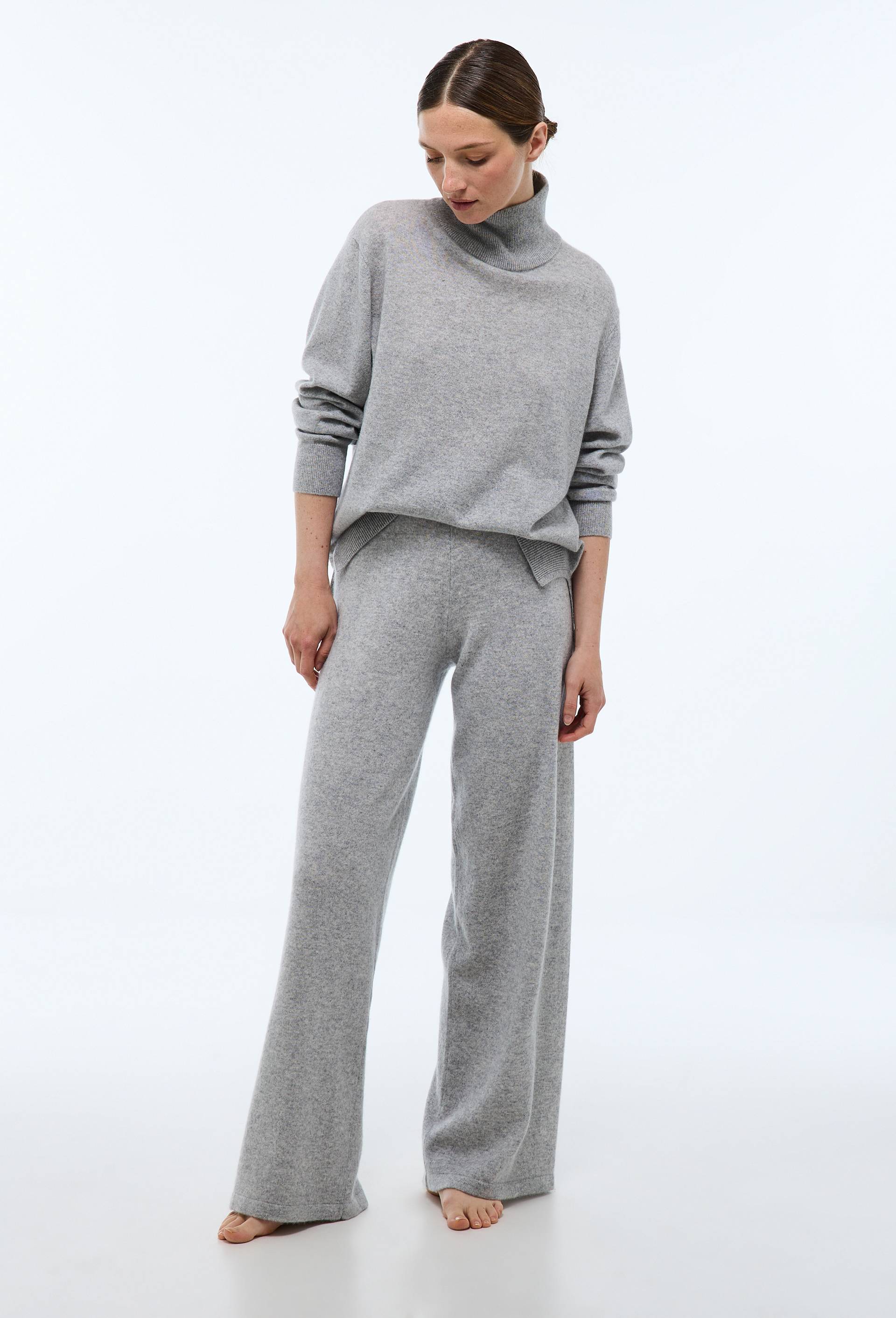 Pantalon large uni en cachemire, Gris, large image number 0
