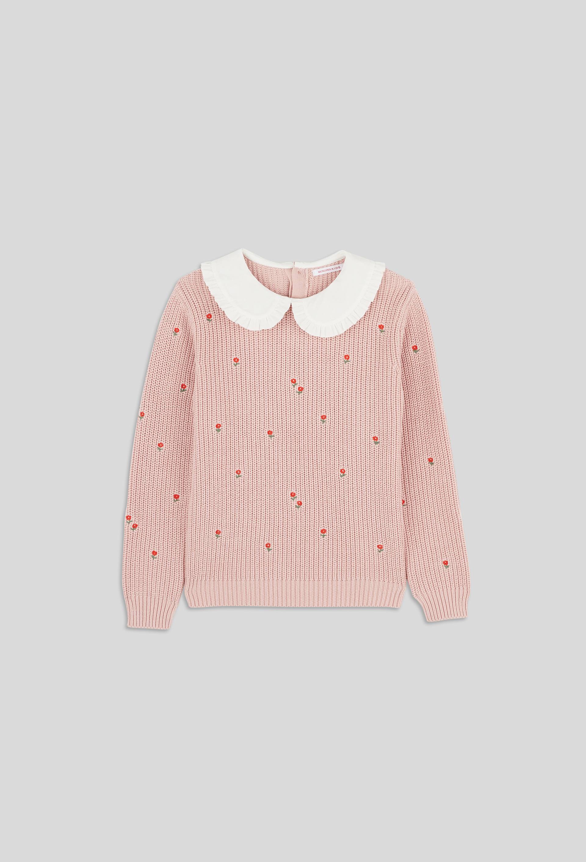 Pull brodé à col et chemise dessous, certifié OEKO-TEX, Rose, large image number 0