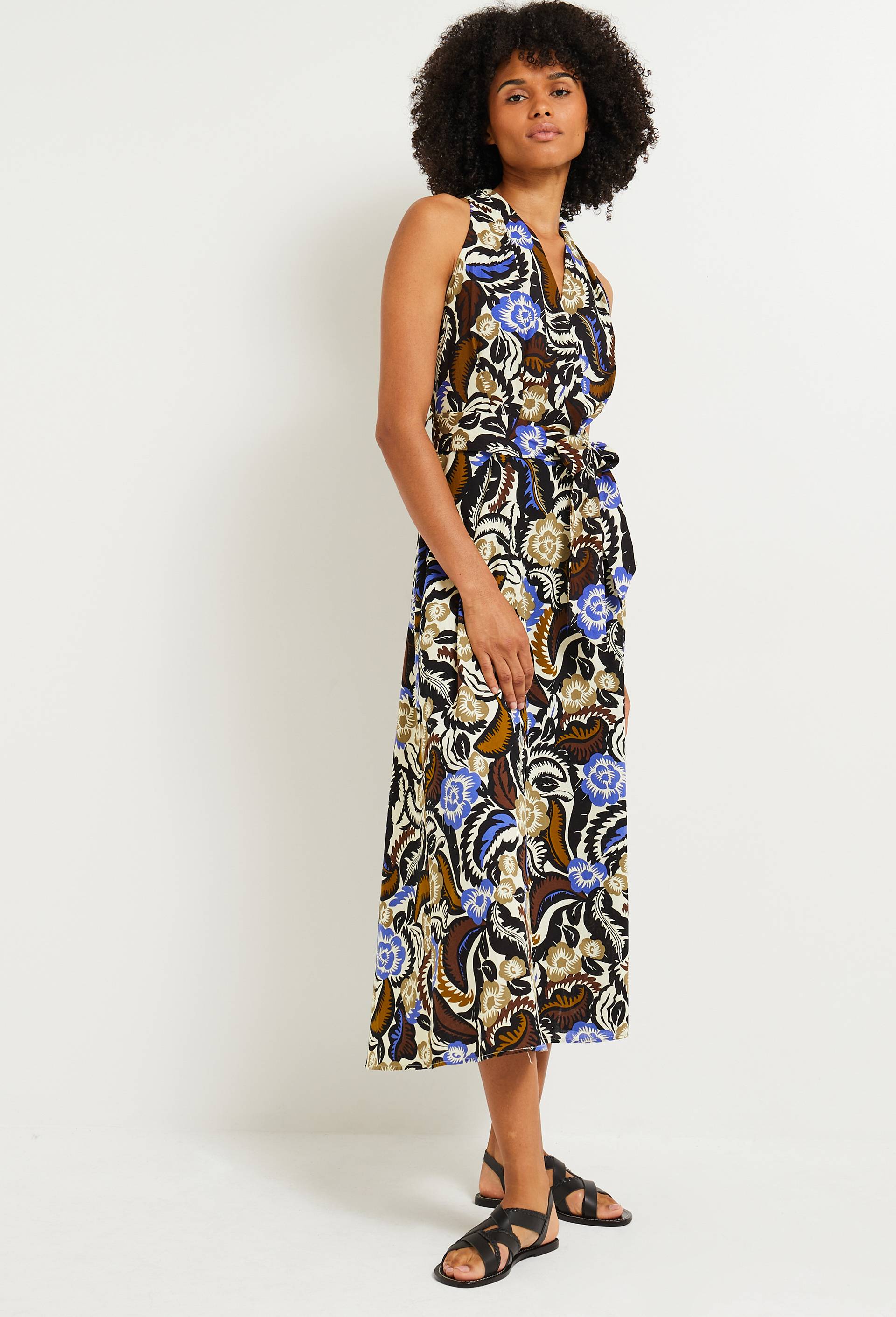 Robe sans manches imprimée florale en coton BIO, Noir, large image number 0