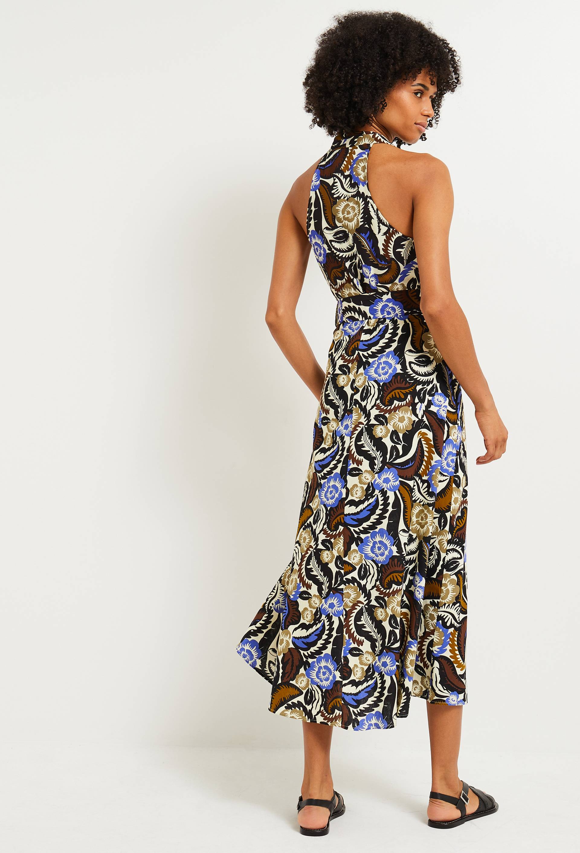 Robe sans manches imprimée florale en coton BIO, Noir, large image number 1