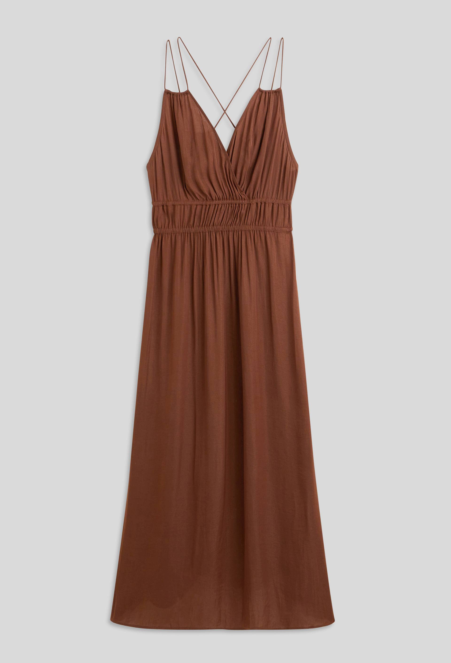 Robe midi satinée élastiquée taille, Brun, large image number 1