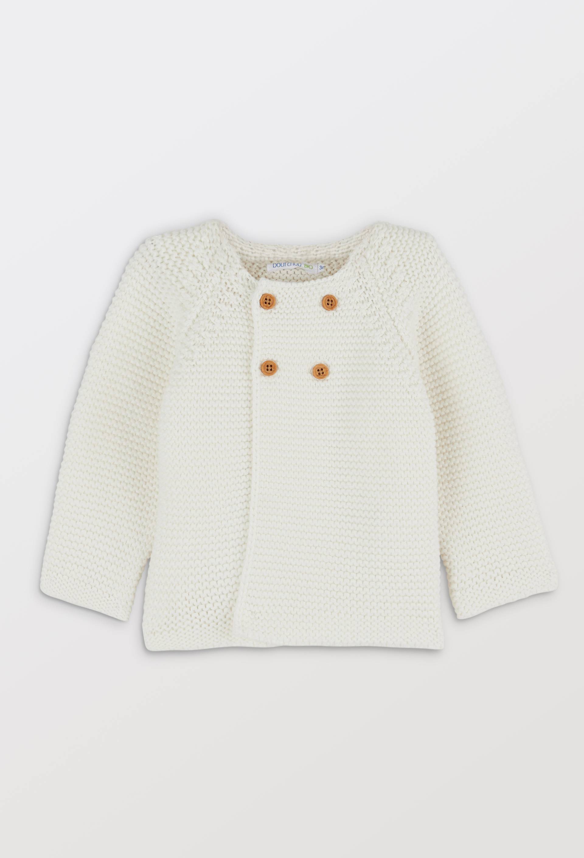 Cardigan uni en point mousse en coton, Ecru, large image number 0