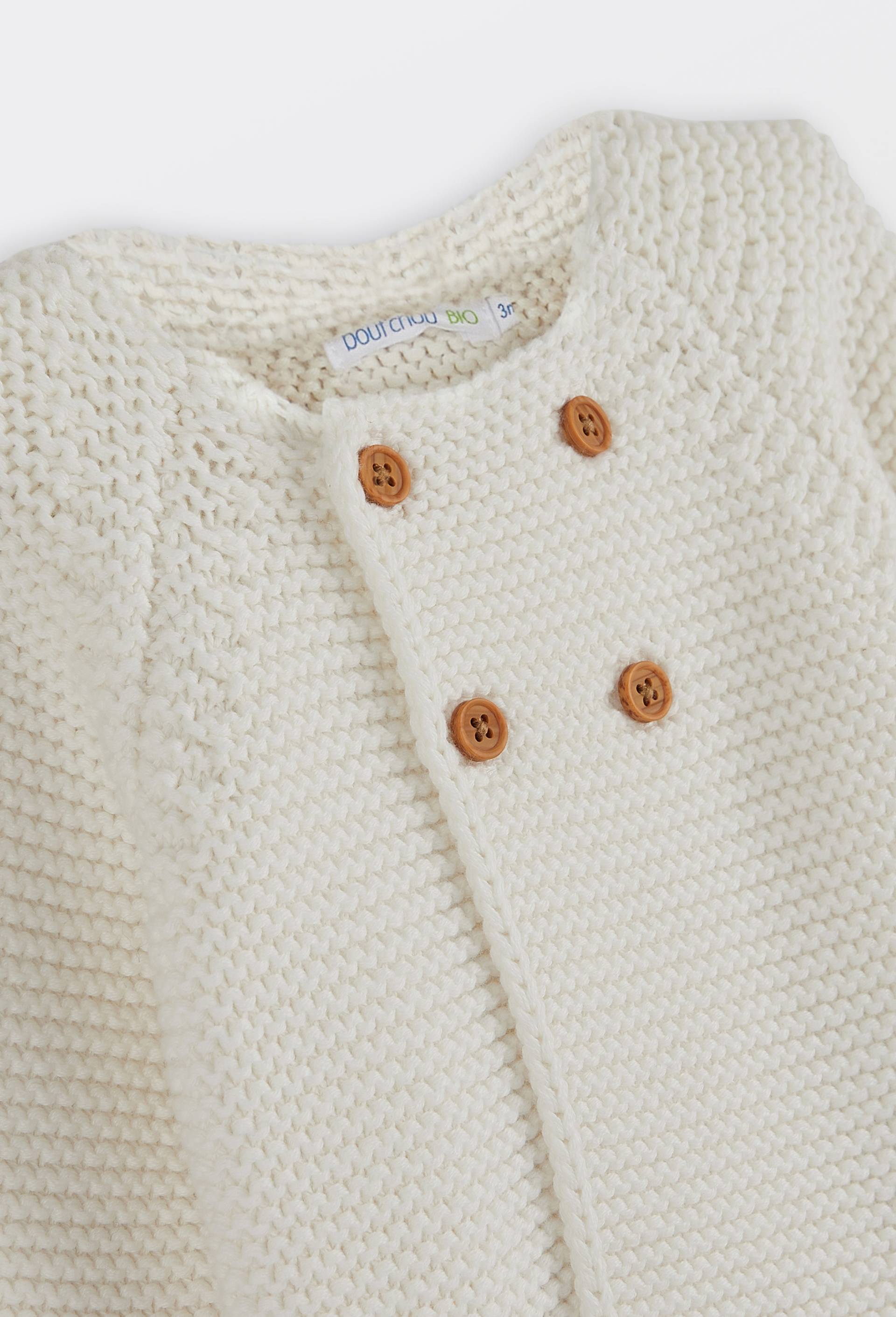 Cardigan uni en point mousse en coton, Ecru, large image number 2.0