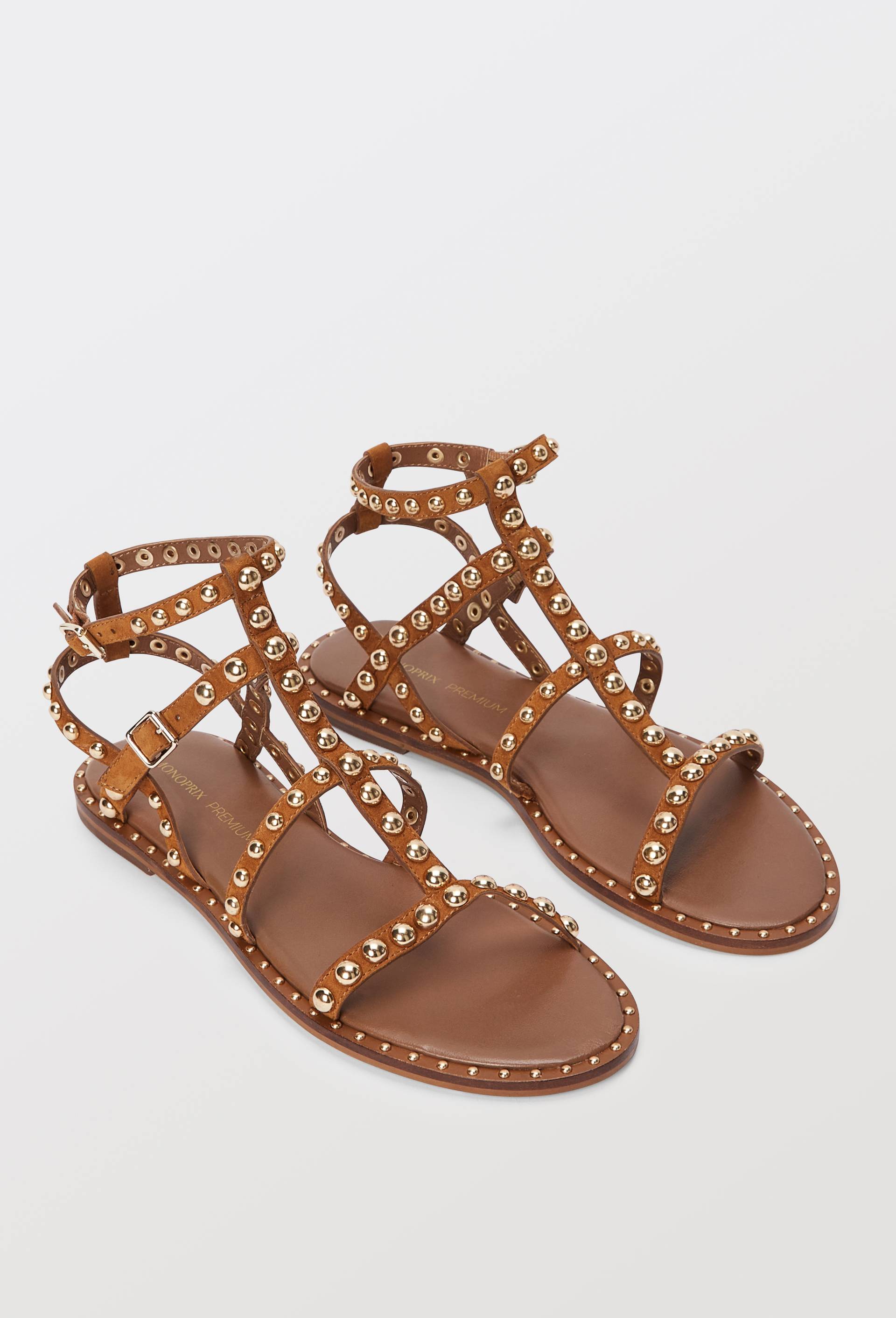 Sandales Schutz Marron Cloutées - Taille 7 Neuves Avec Boîte - Modèle à Brides