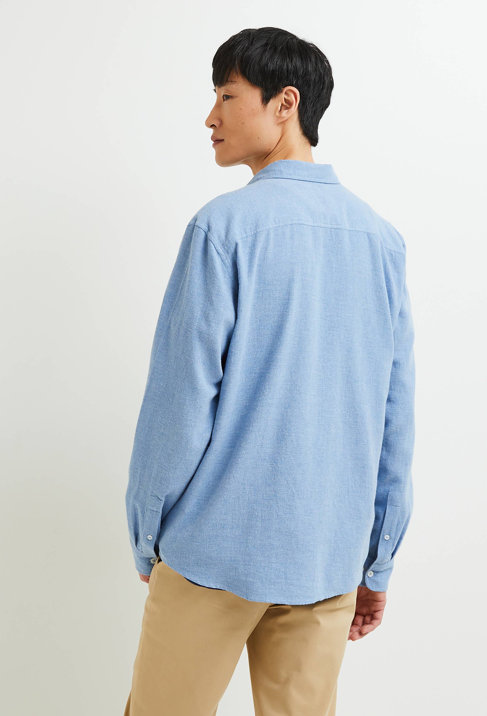 Chemise manches longues en flanelle de coton BIO GOTS, BLEU, large image number 1