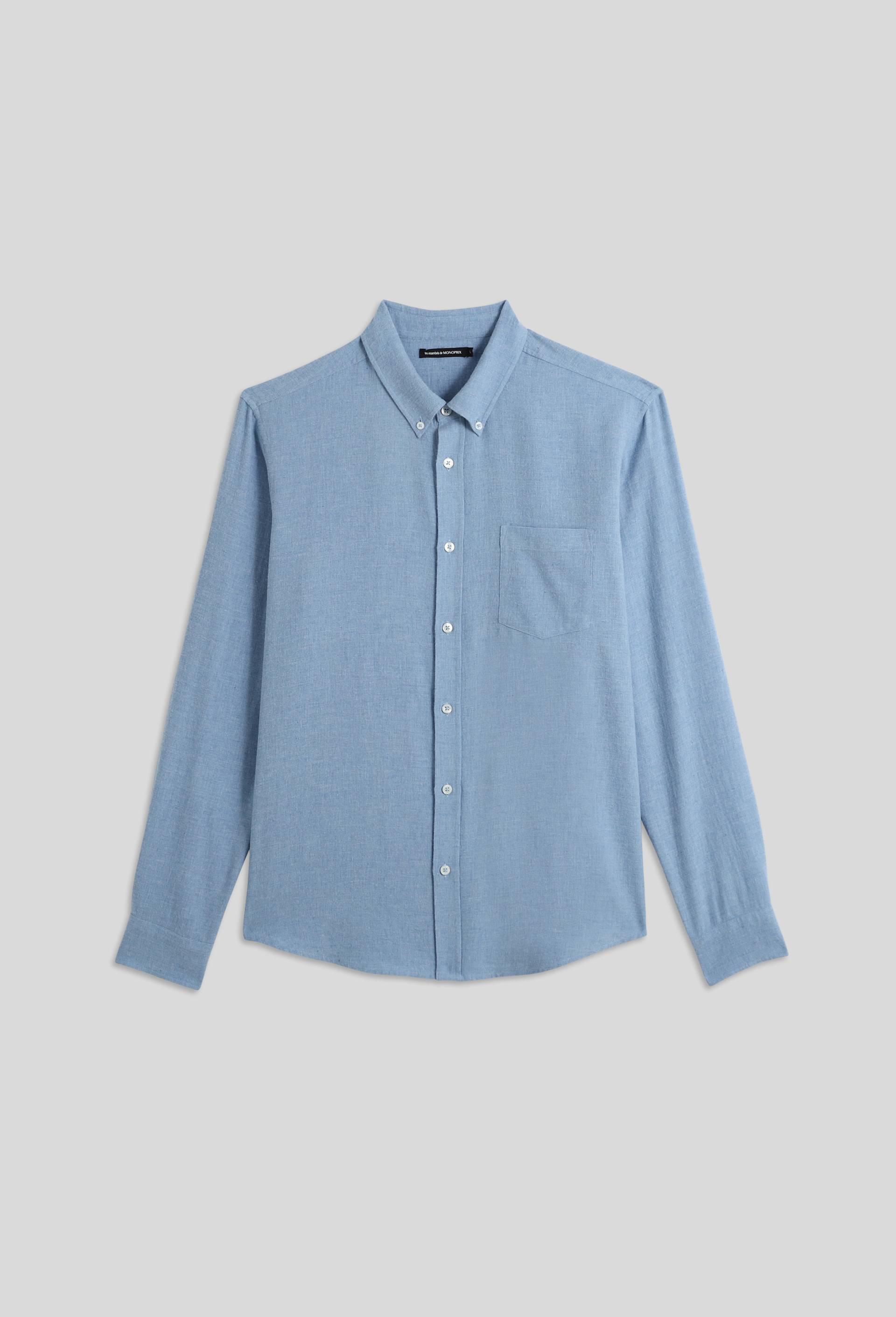 Chemise manches longues en flanelle de coton BIO GOTS, BLEU, large image number 2