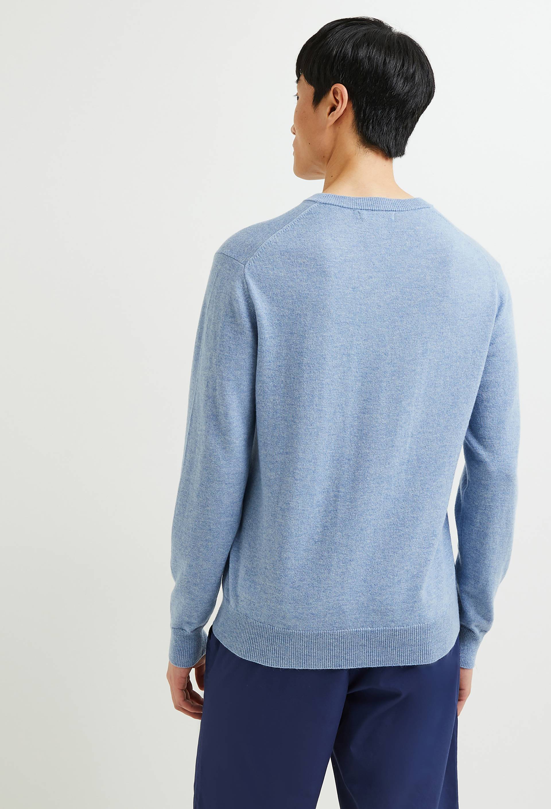 Pull col V en m&eacute;lange laine et cachemire, Bleu, large image number 1