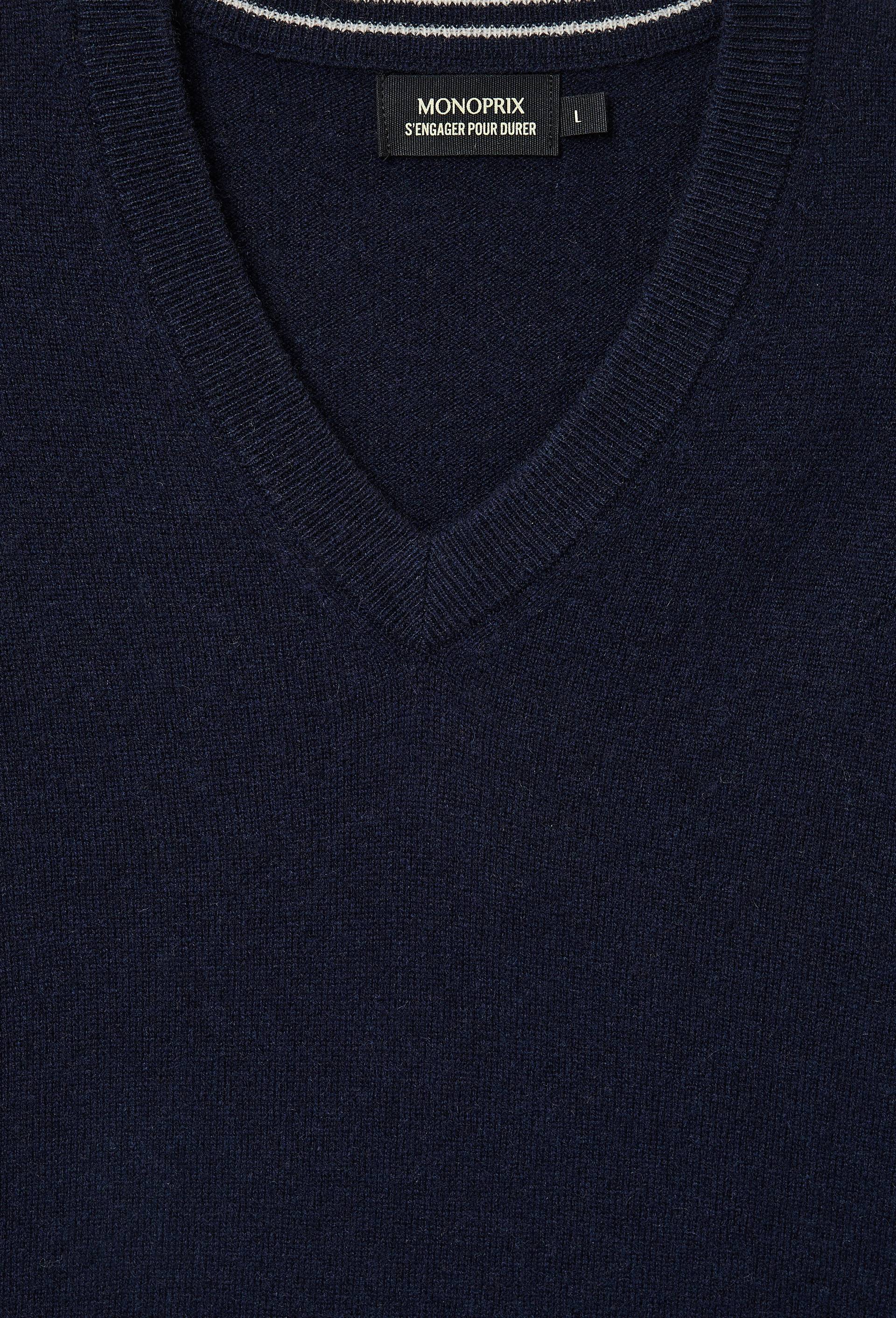 Pull col V en m&eacute;lange laine et cachemire, Bleu fonc&eacute;, large image number 5