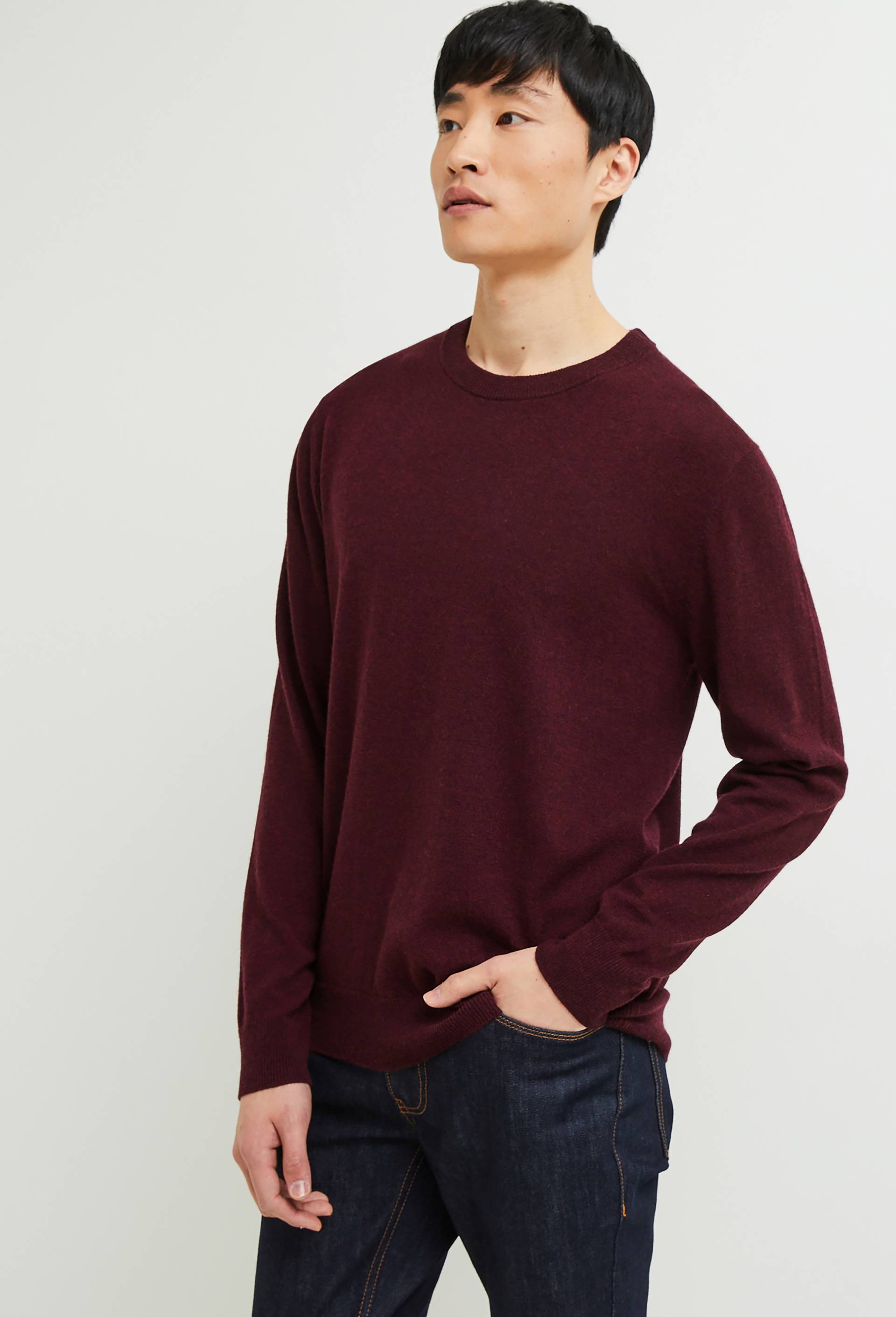 Pull col rond en mélange laine et cachemire, Rouge foncé, swatch image