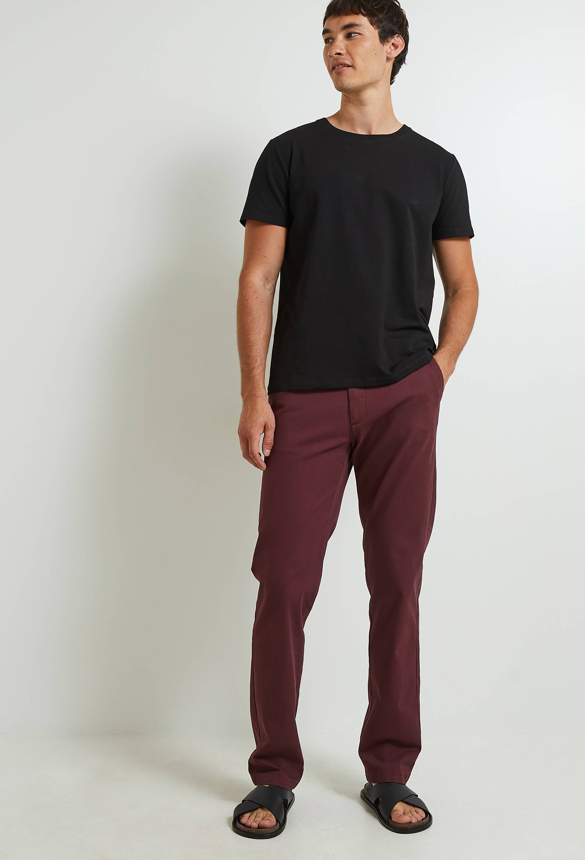 Pantalon chino straight en coton BIO, Rouge foncé, large image number 0