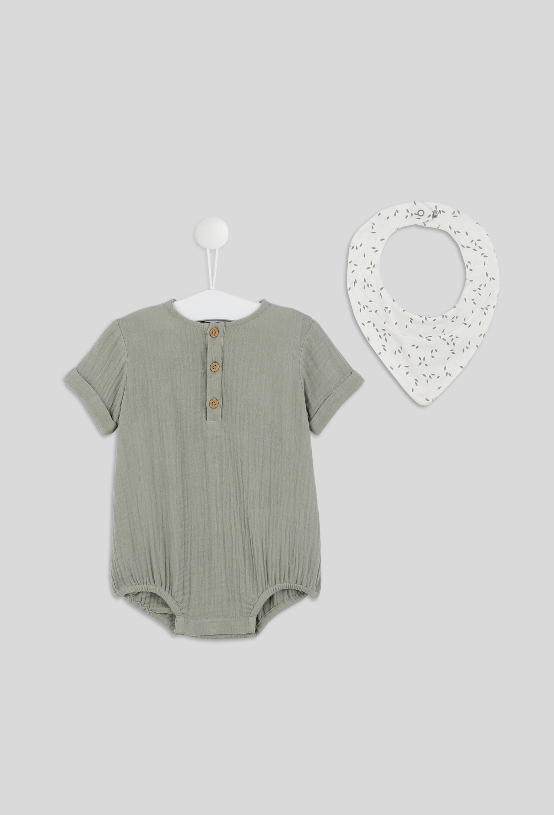Barboteuse manches courtes unie en coton BIO GOTS, Vert clair, swatch image