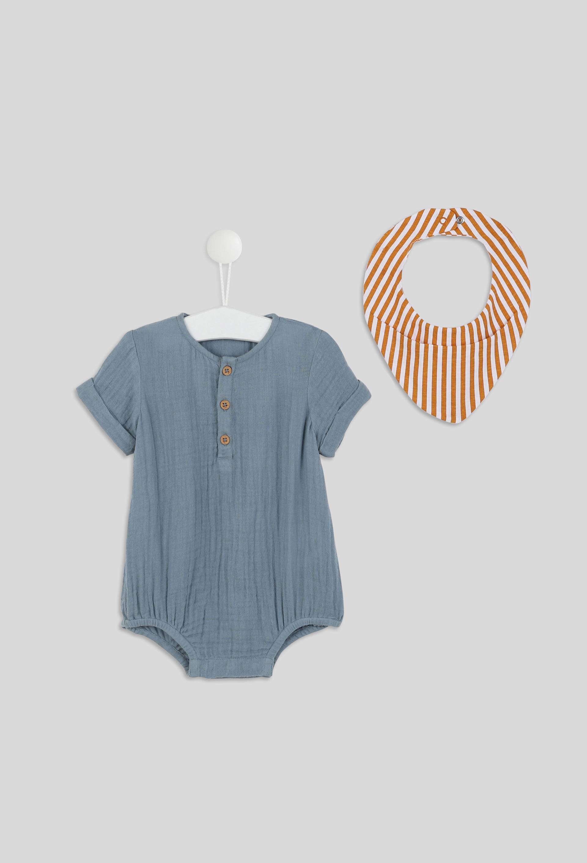 Barboteuse manches courtes unie en coton BIO GOTS, BLEU, swatch image