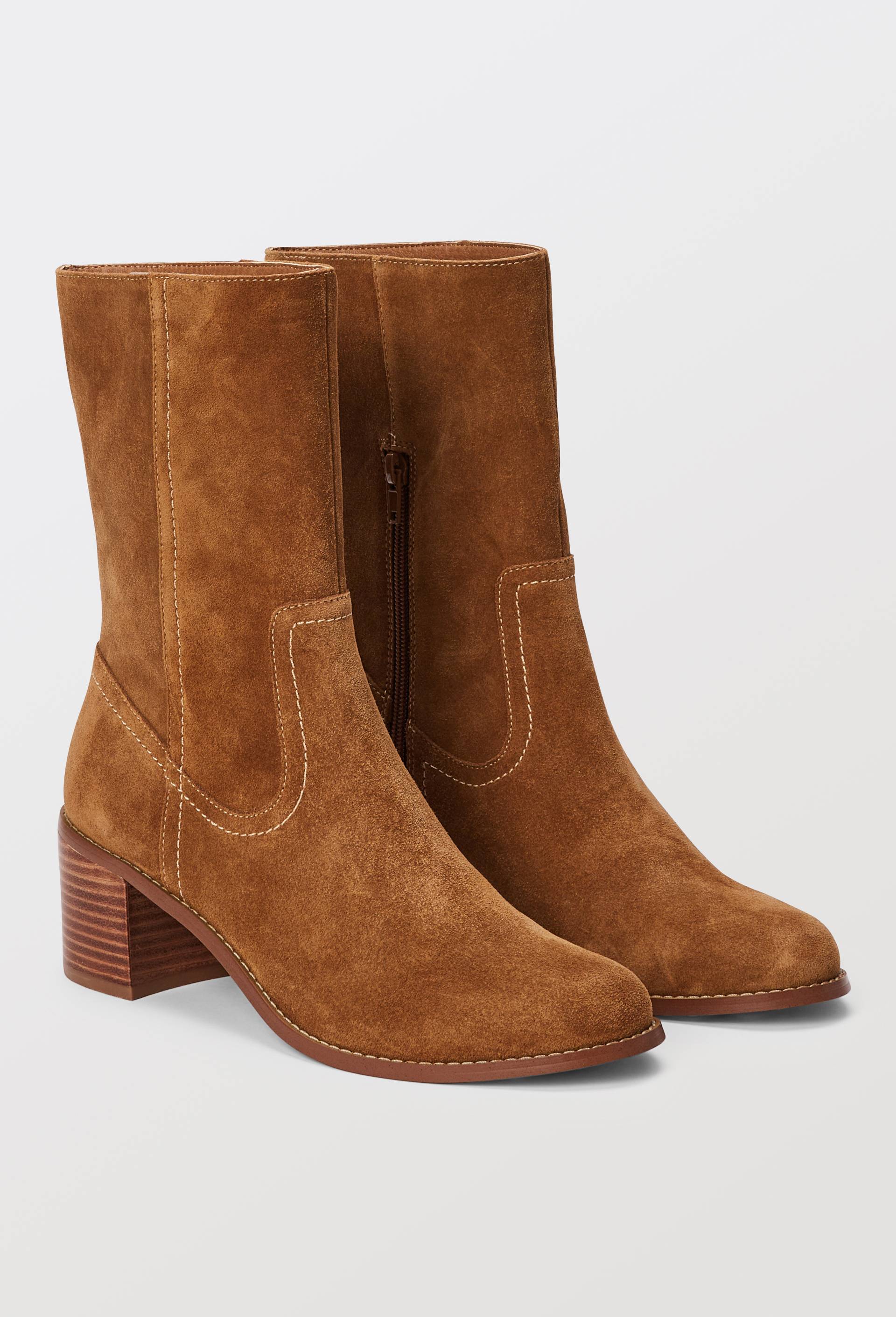 Bottines &agrave; talon en cuir, Beige, large image number 1