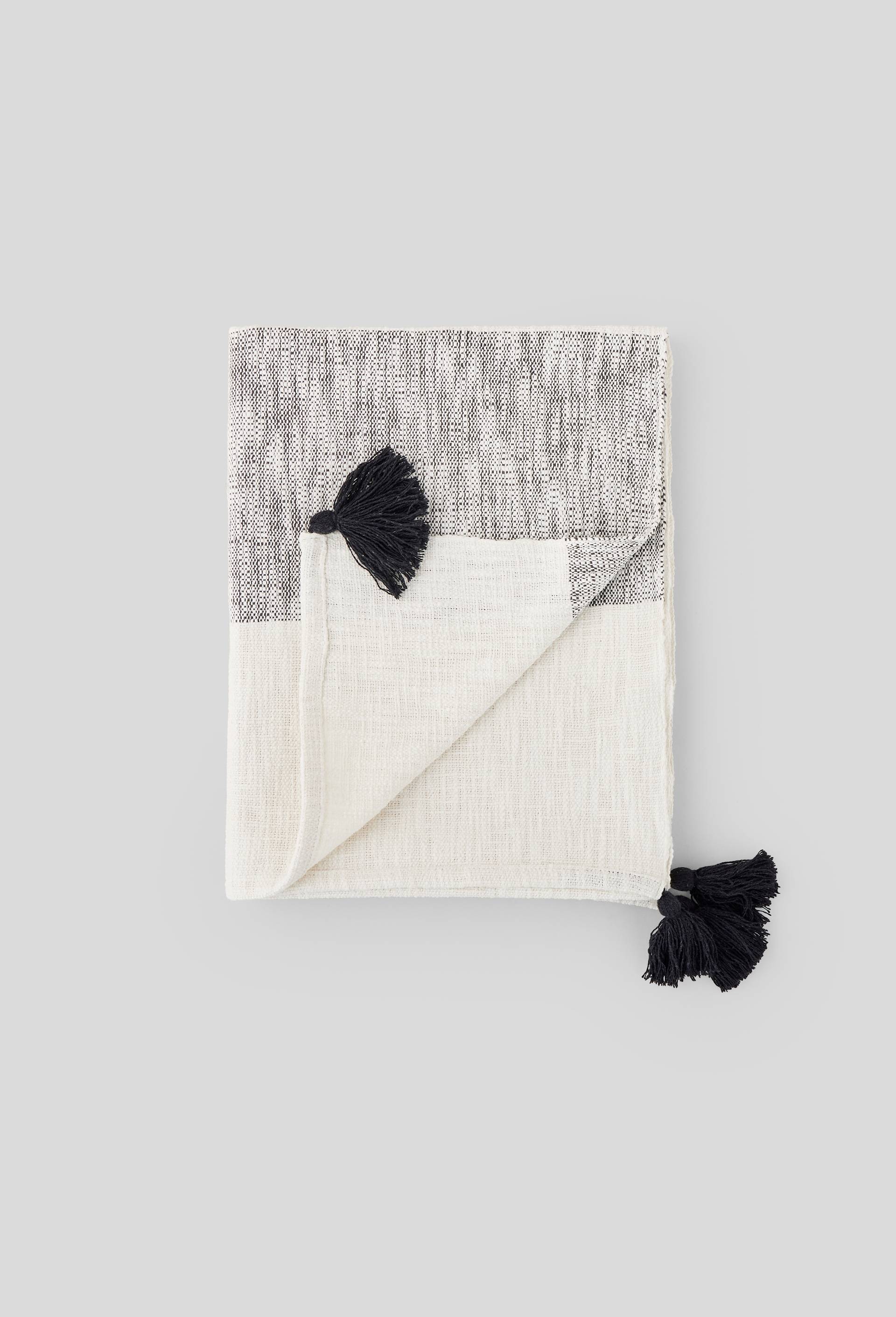 Plaid à rayures, 130x170cm, 100% coton, Noir, large image number 0