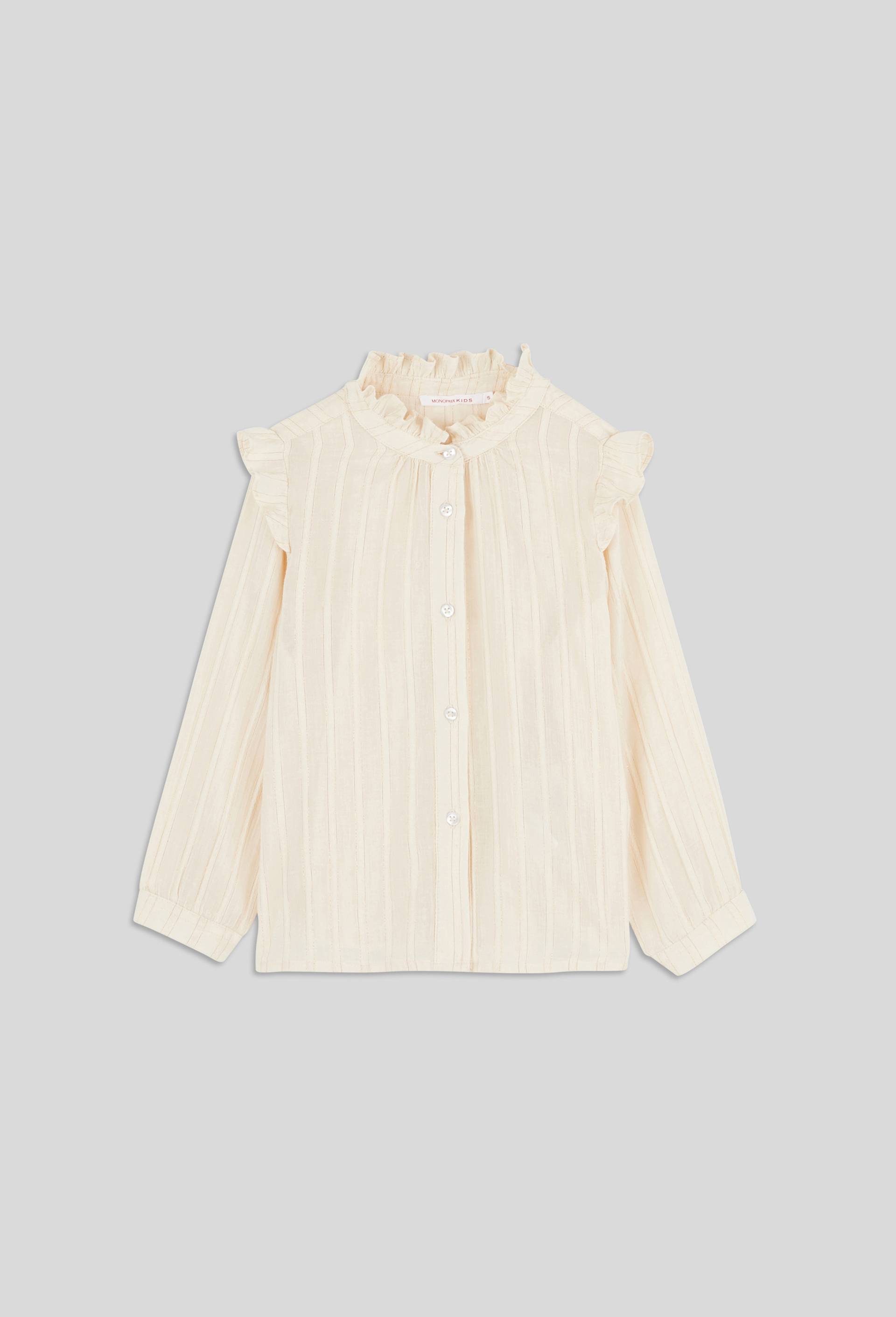 Chemise à col et volants sur épaules, certifié OEKO-TEX, Ecru, large image number 0
