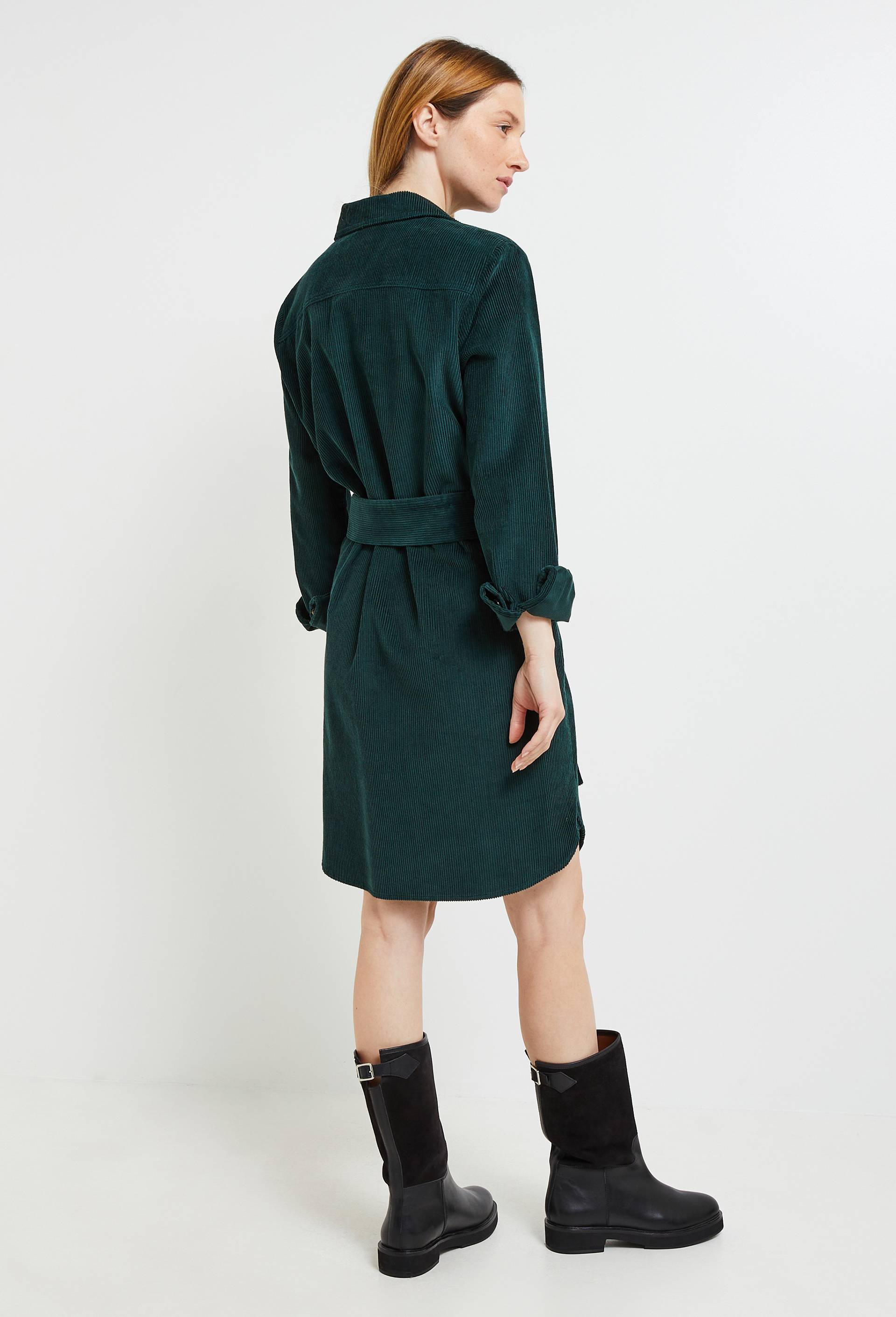 Robe courte en velours côtelé uni en coton BIO GOTS, Vert foncé, large image number 1
