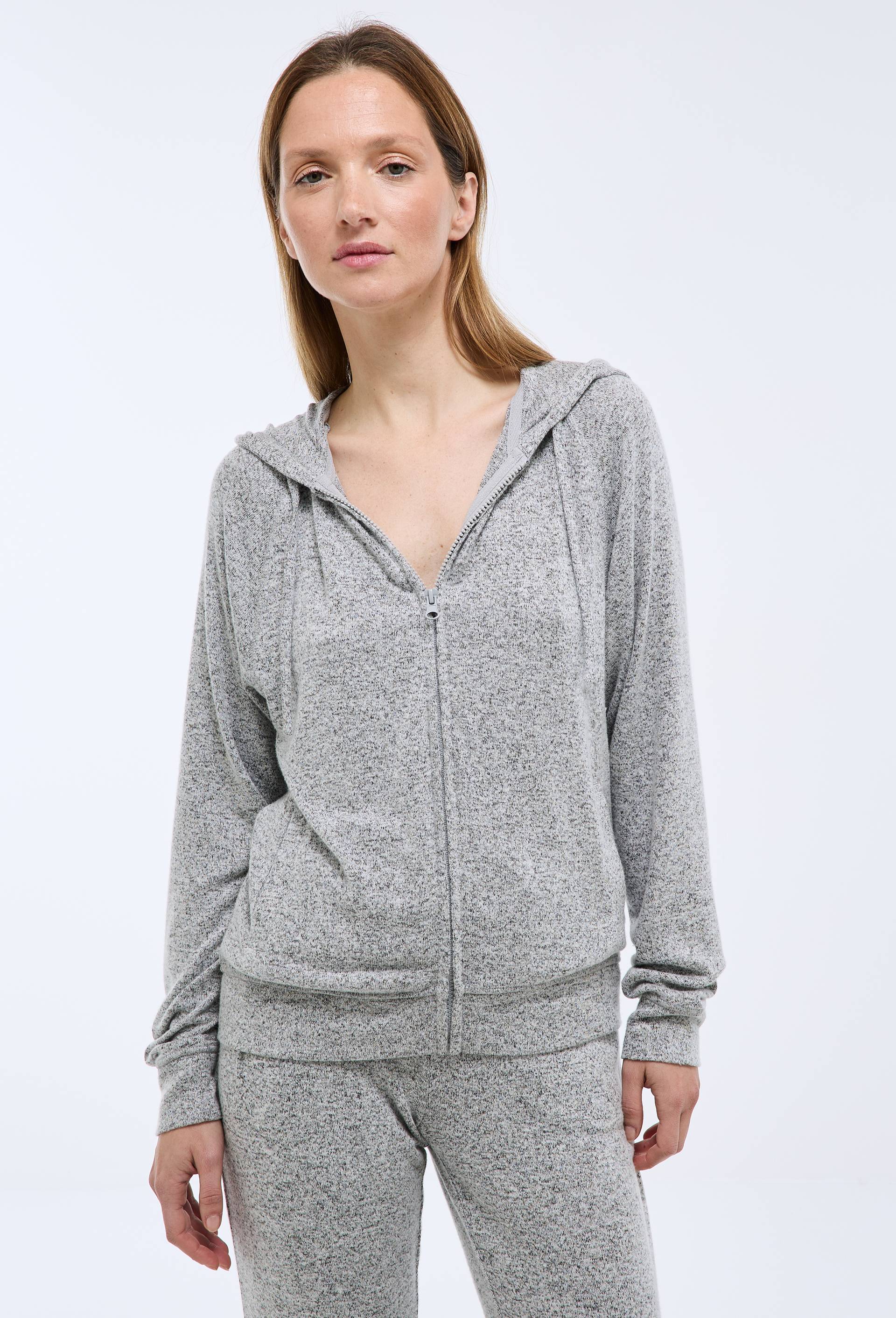 Sweat zipp&eacute; &agrave; capuche doux et l&eacute;ger, Gris, large image number 0