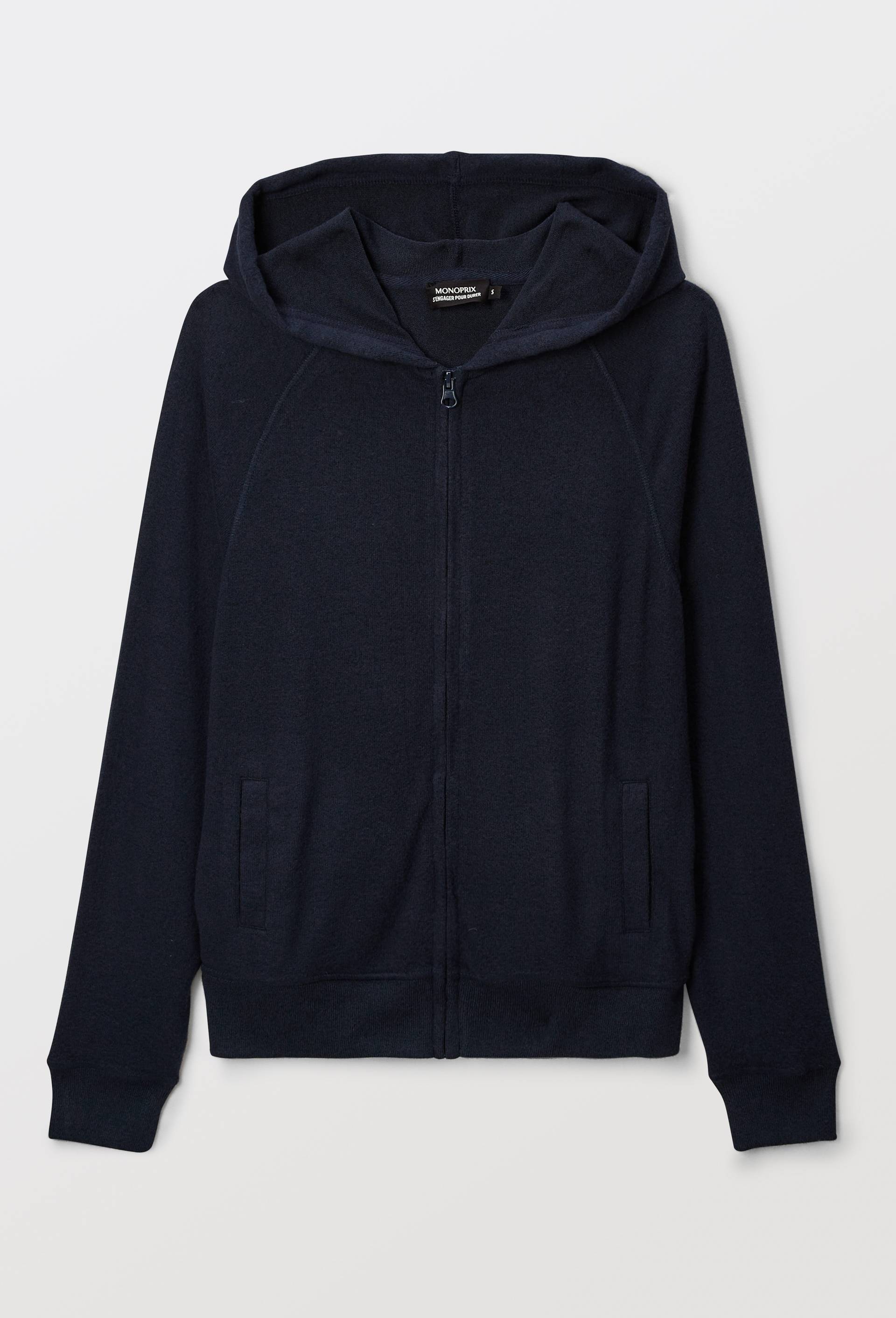 Sweat zippé à capuche doux et léger, Bleu foncé, large image number 2