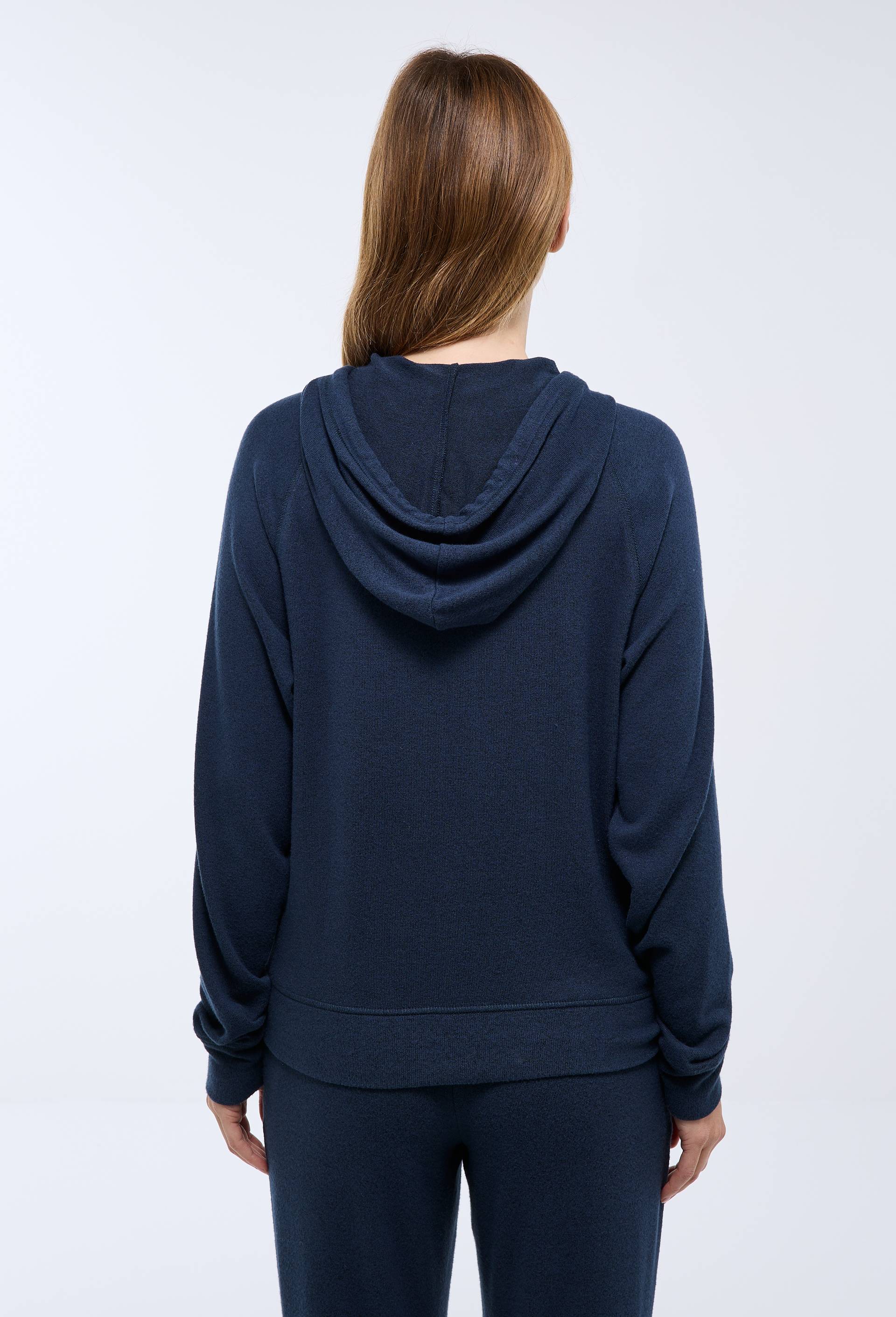 Sweat zipp&eacute; &agrave; capuche doux et l&eacute;ger, Bleu fonc&eacute;, large image number 2.0