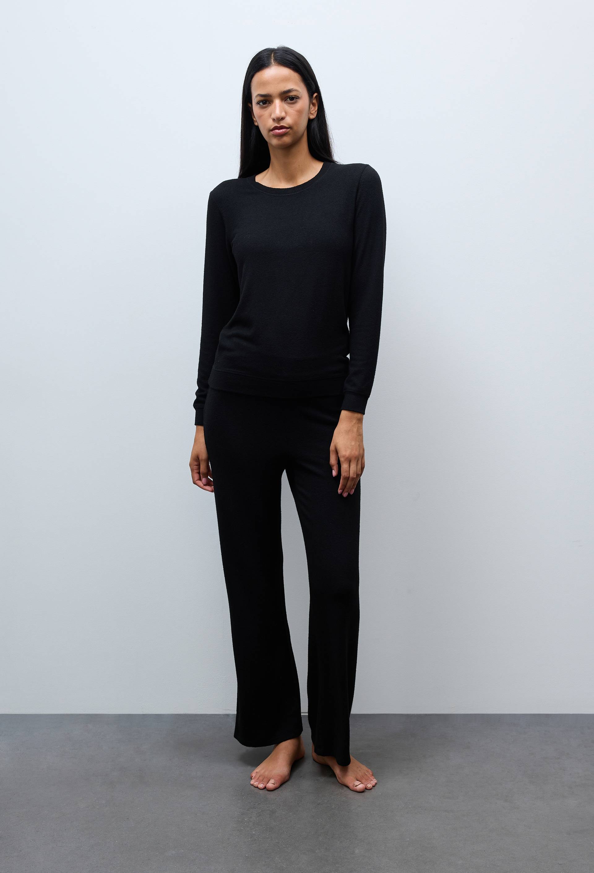 Pantalon large uni tout doux, Noir, large image number 0