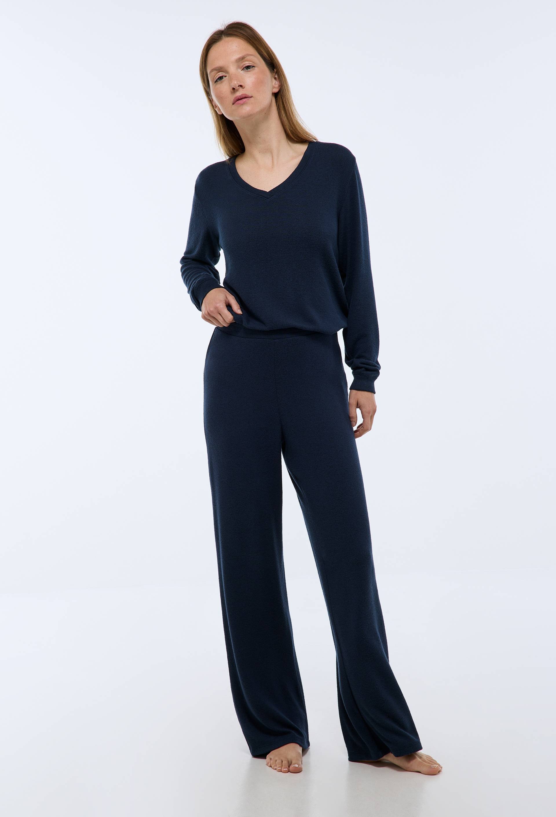 Pantalon large uni tout doux, Bleu fonc&eacute;, swatch image