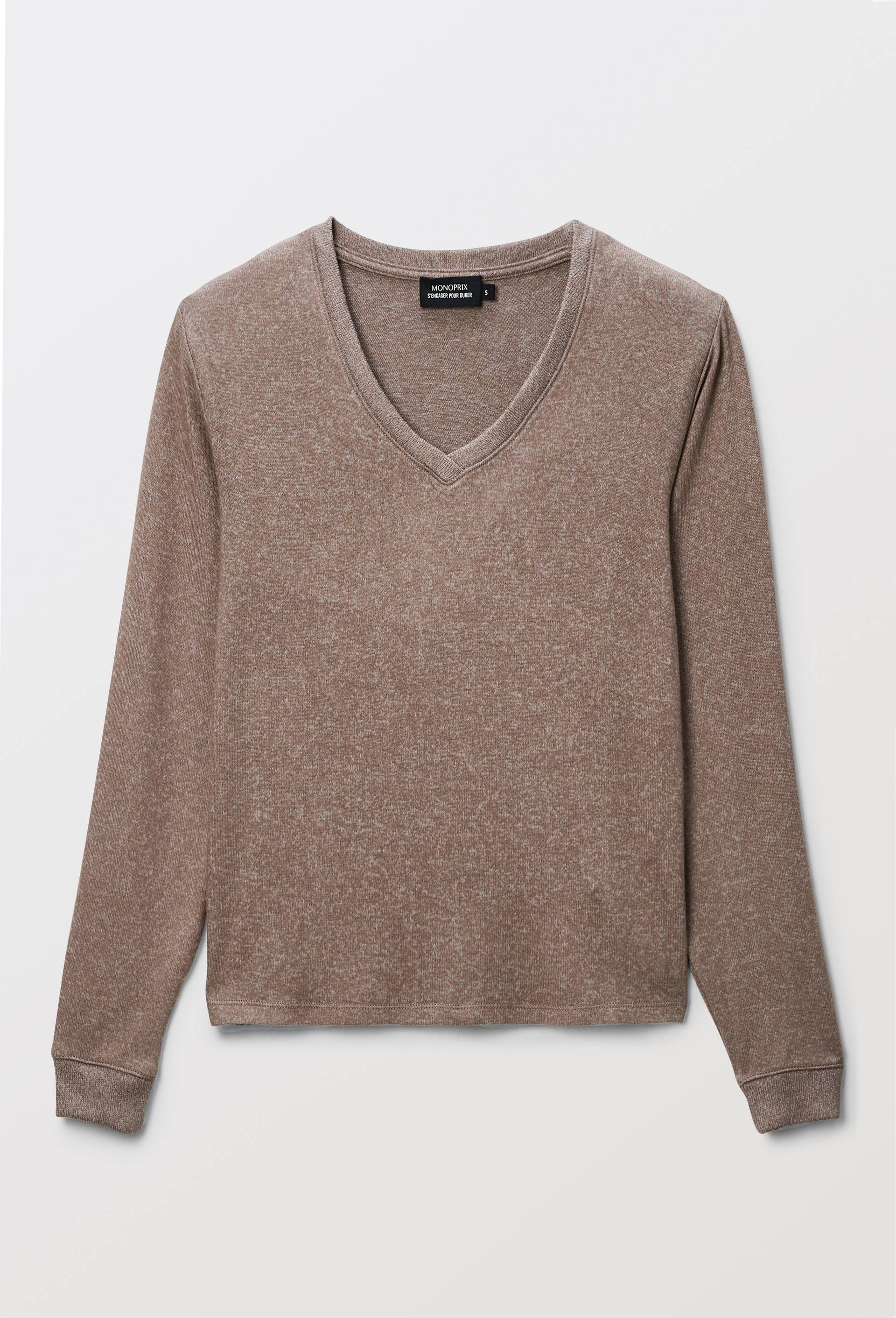 Pull col V uni doux et l&eacute;ger, Beige, large image number 2.0