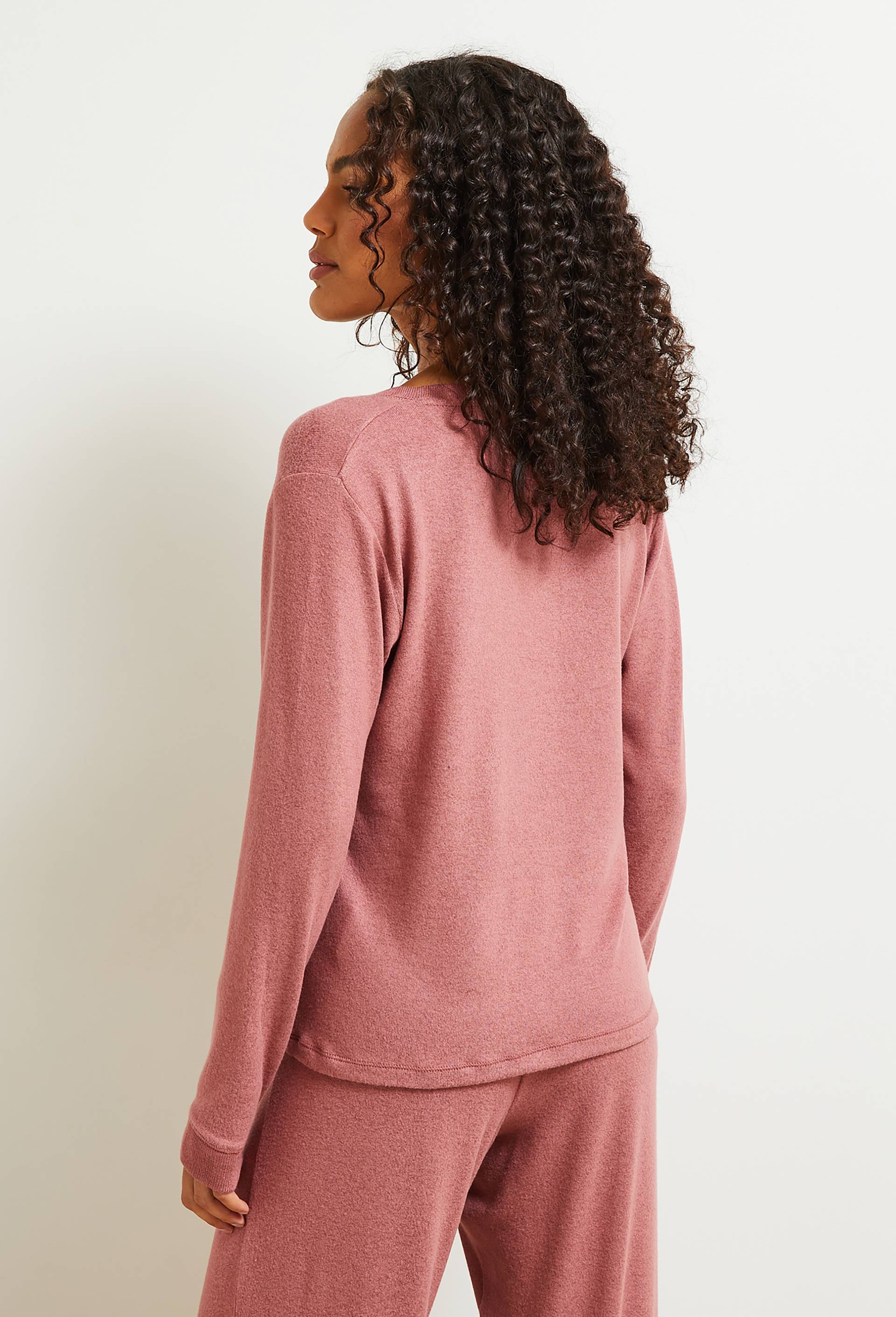 Pull col V uni doux et léger, Rose foncé, large image number 1.0
