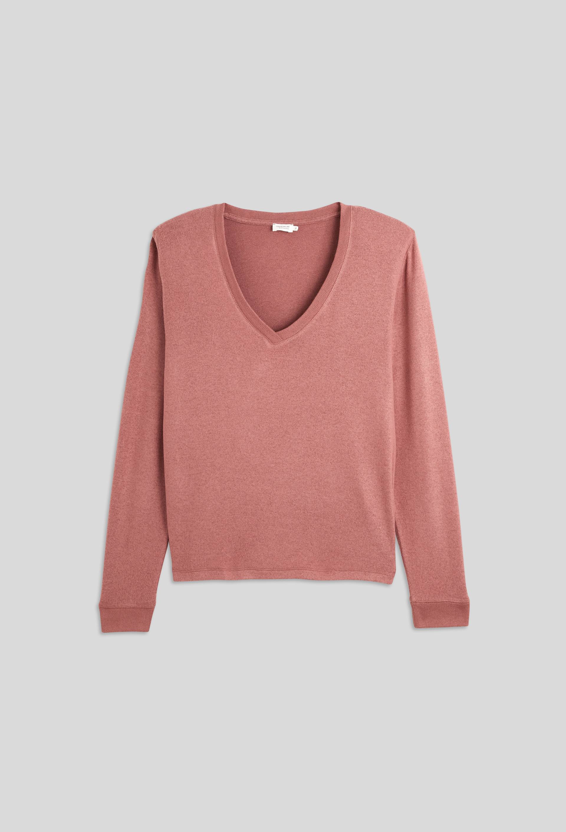 Pull col V uni doux et léger, Rose foncé, large image number 2.0