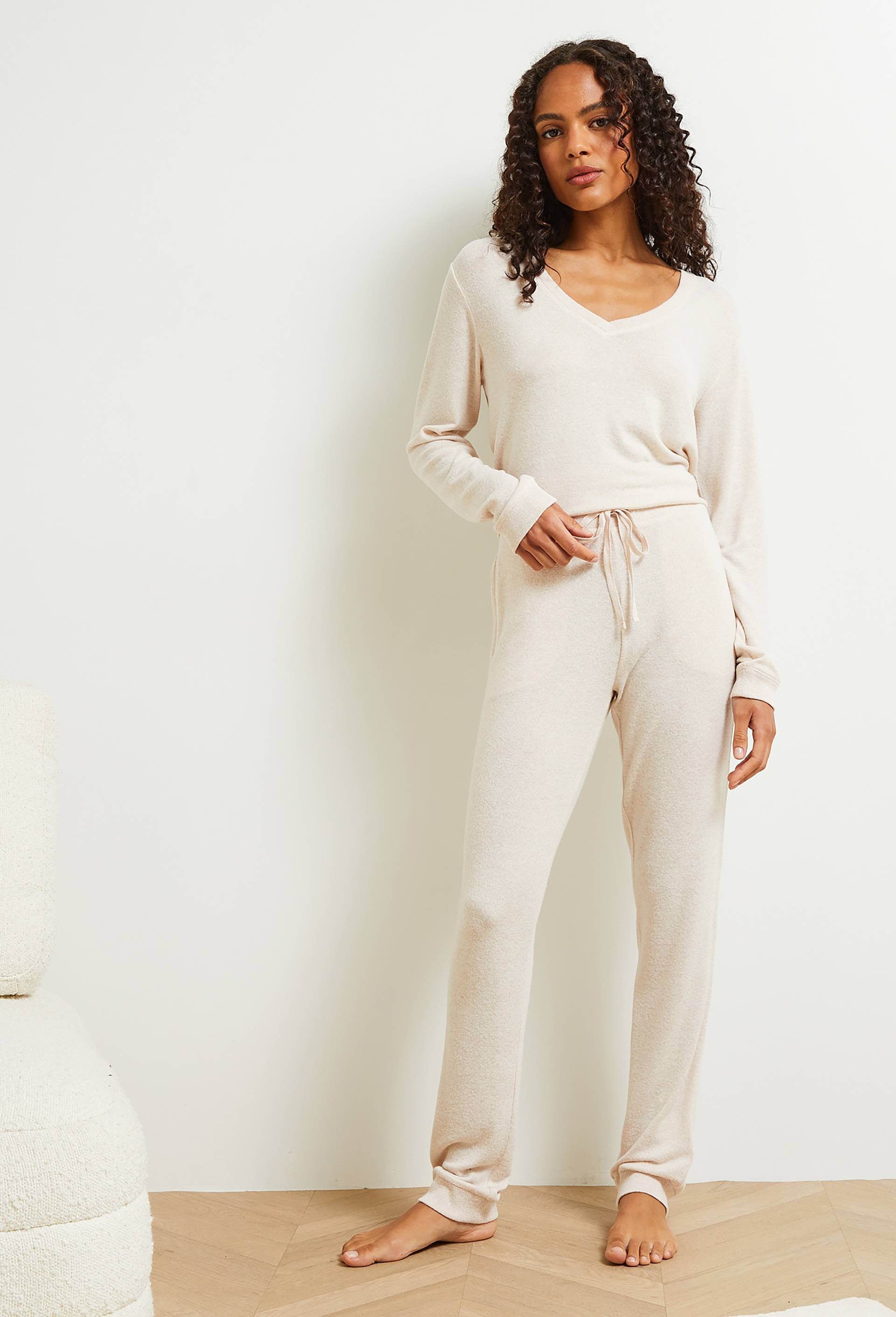 Pantalon droit uni tout doux, Brun clair, large image number 0