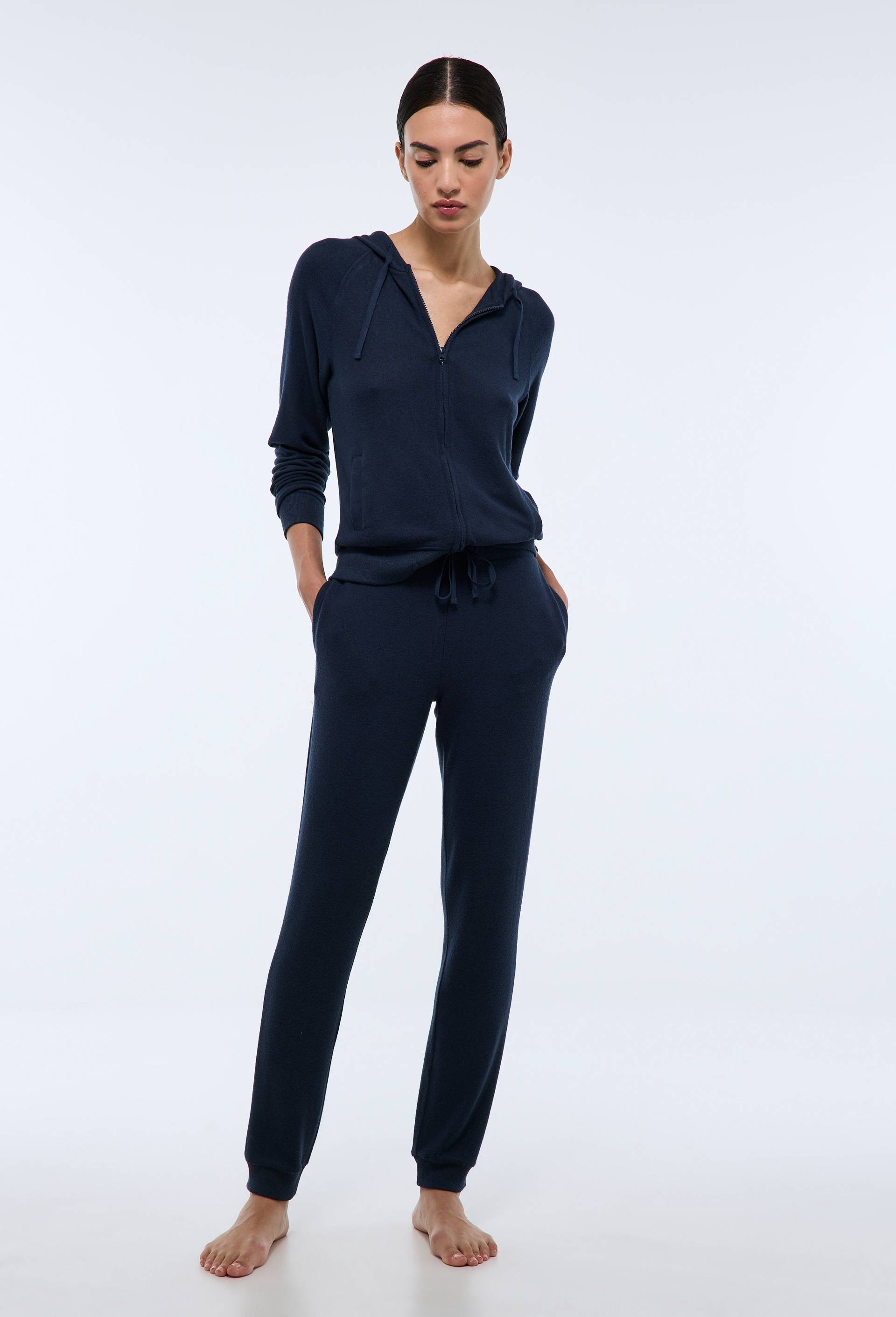 Pantalon droit uni tout doux, Bleu foncé, swatch image