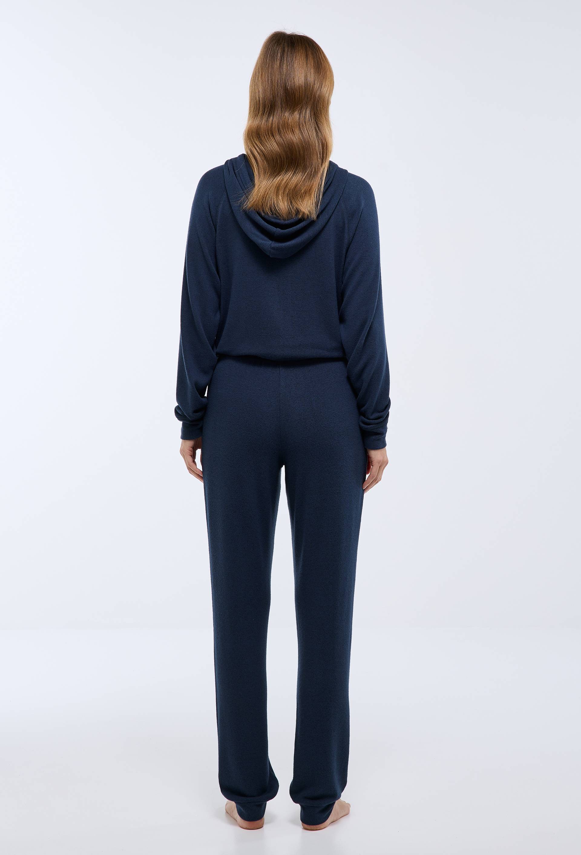 Pantalon droit uni tout doux, Bleu fonc&eacute;, large image number 1.0