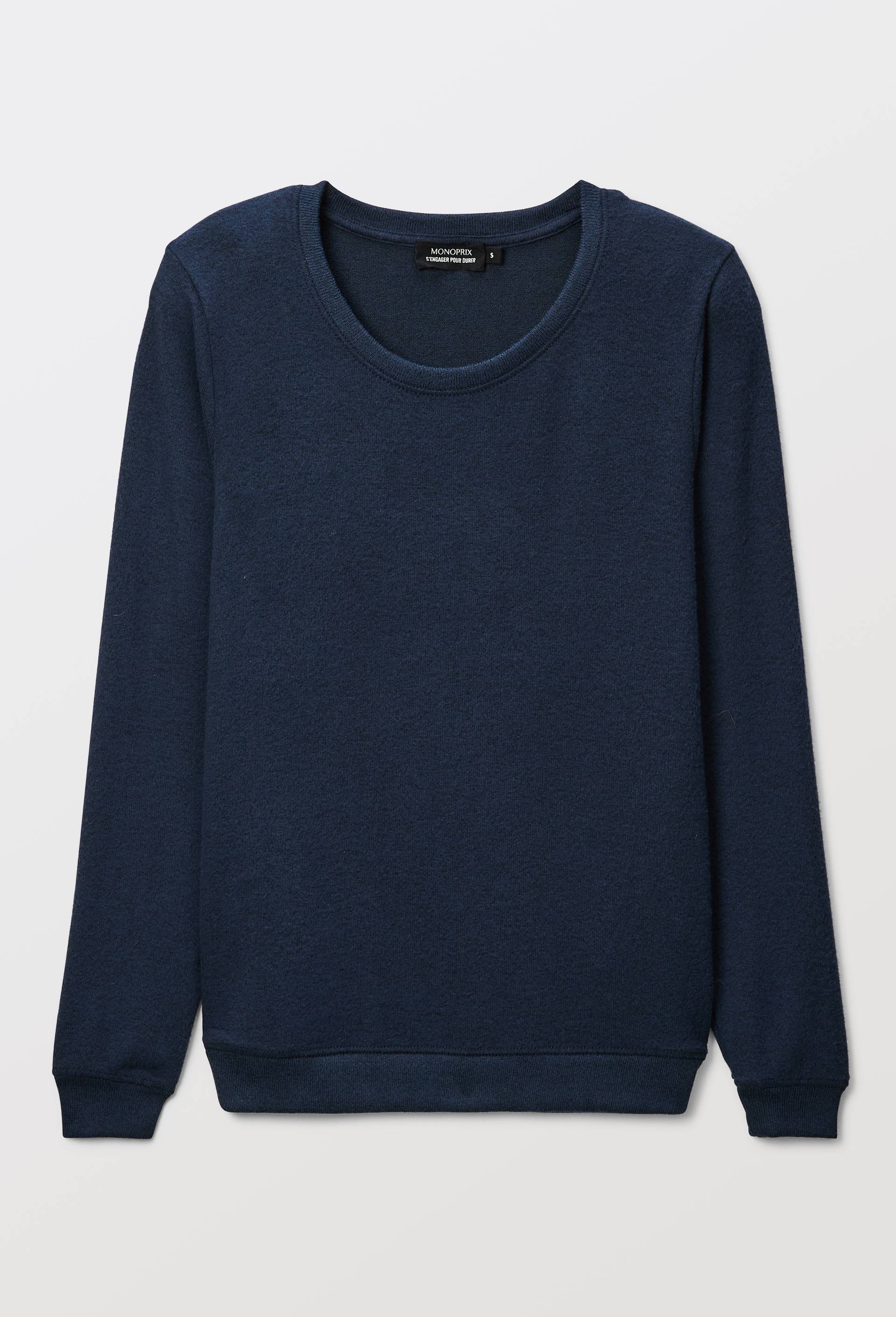 Pull col rond uni doux et l&eacute;ger, Bleu fonc&eacute;, large image number 2