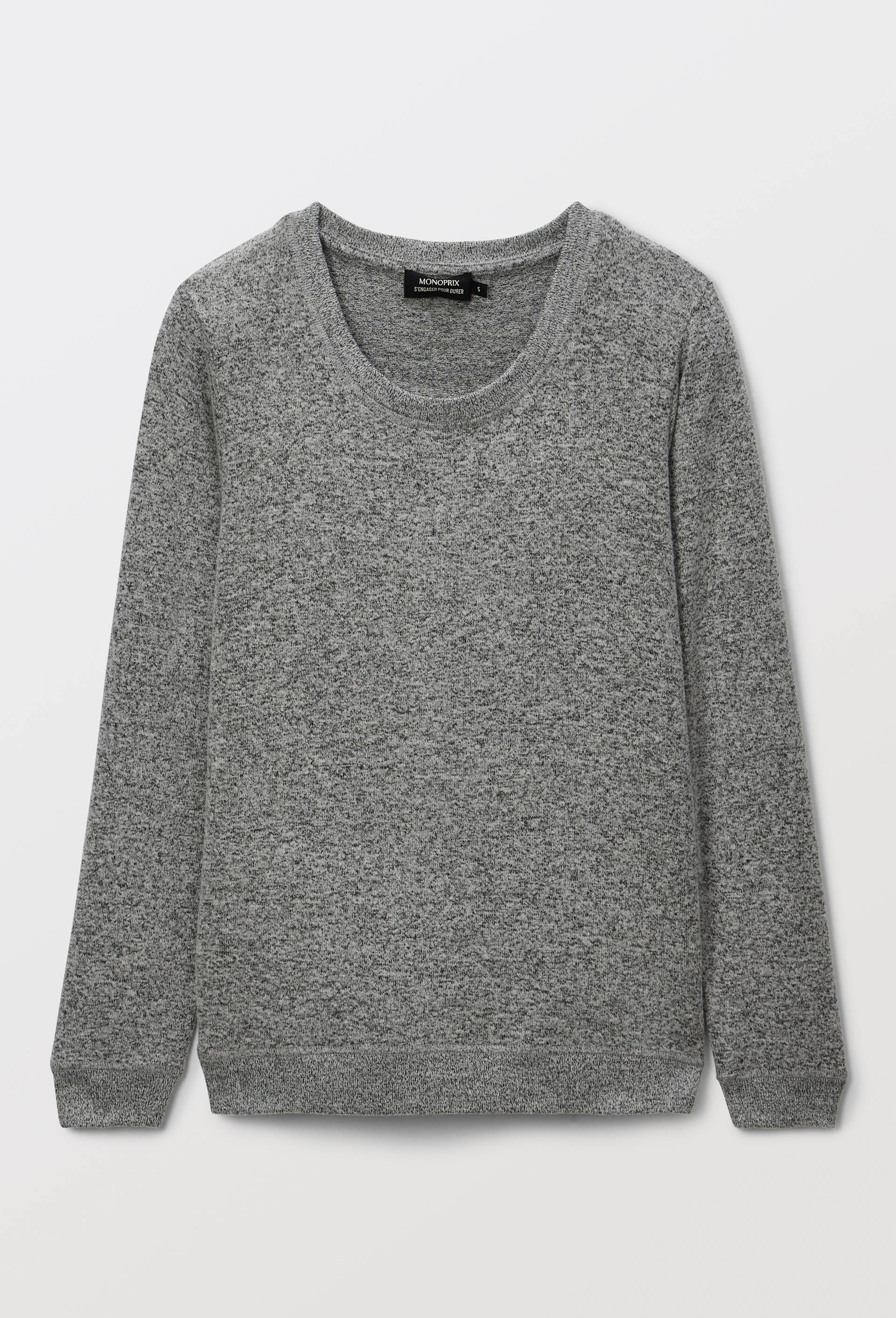 Pull col rond uni doux et l&eacute;ger, Gris, large image number 2