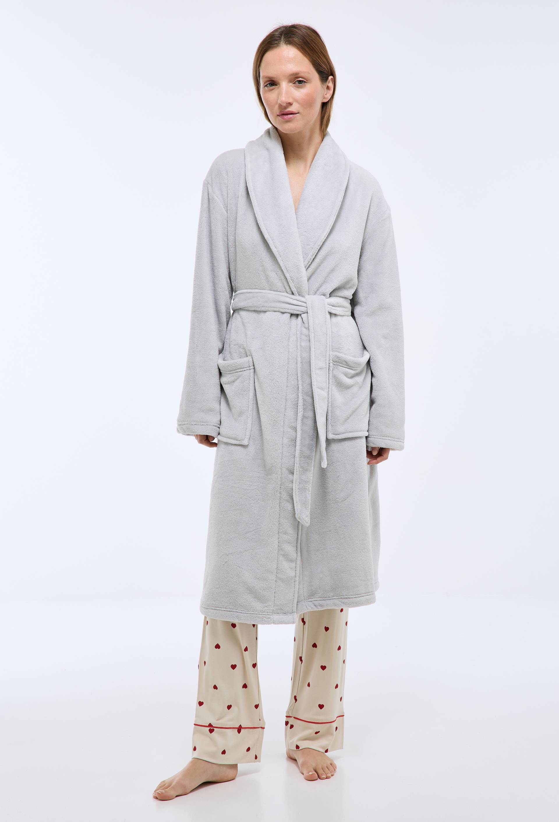 Peignoir long uni en polaire, Gris, large image number 0