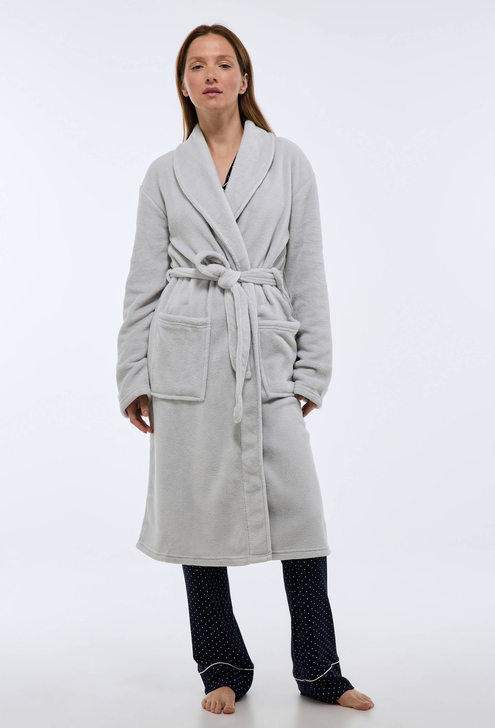Peignoir long uni en polaire, Gris, large image number 2