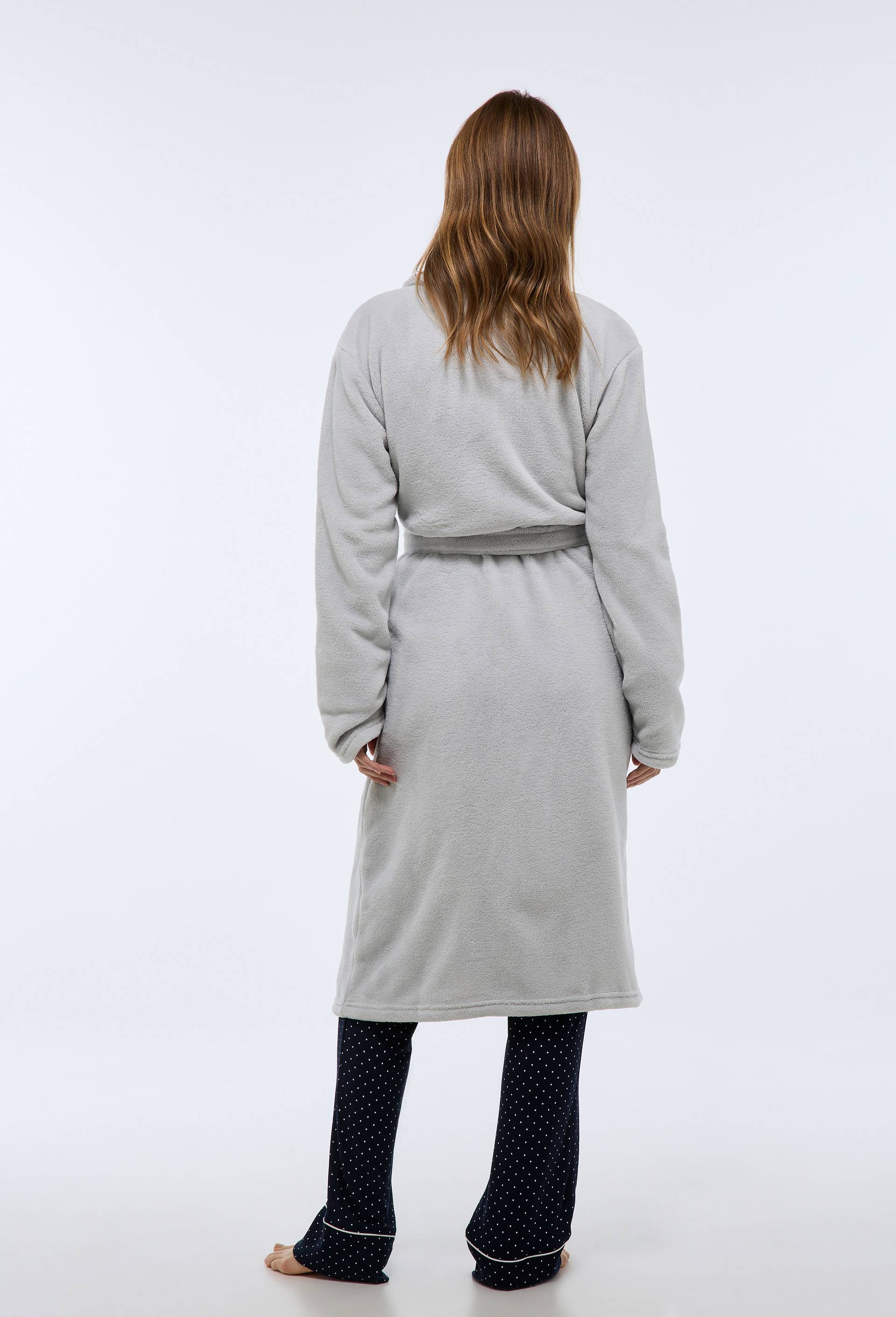 Peignoir long uni en polaire, Gris, large image number 3