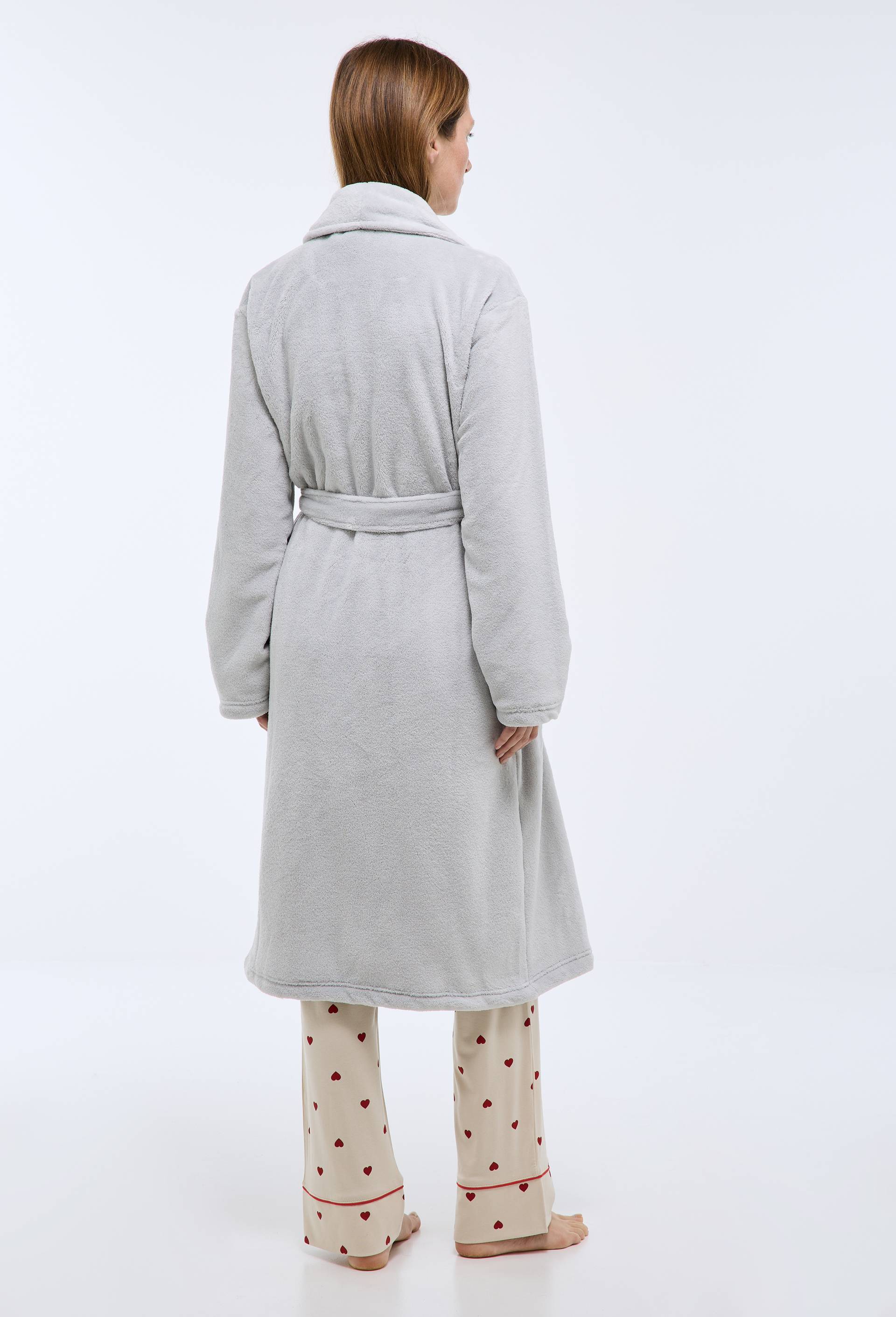 Peignoir long uni en polaire, Gris, large image number 4.0