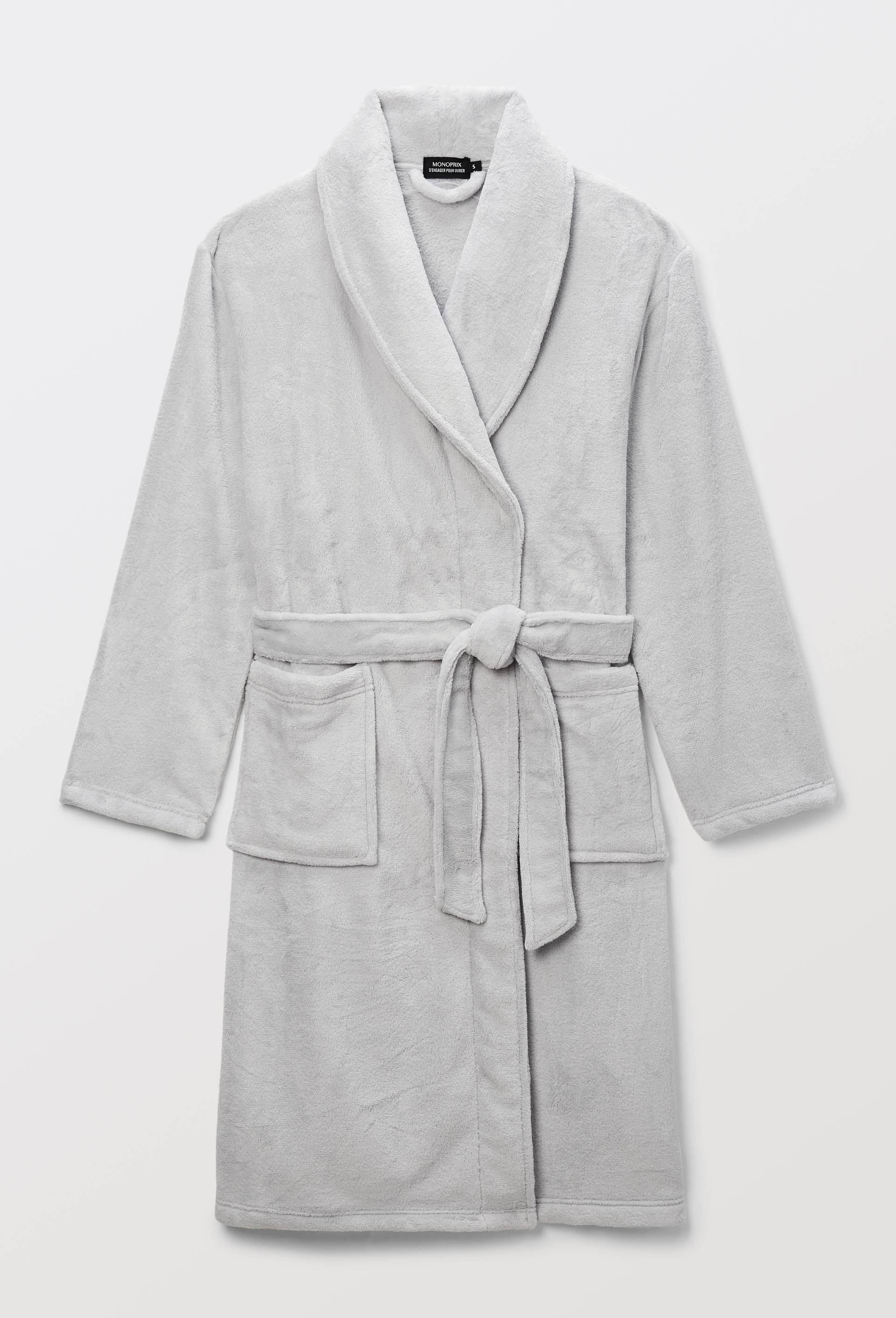 Peignoir long uni en polaire, Gris, large image number 6