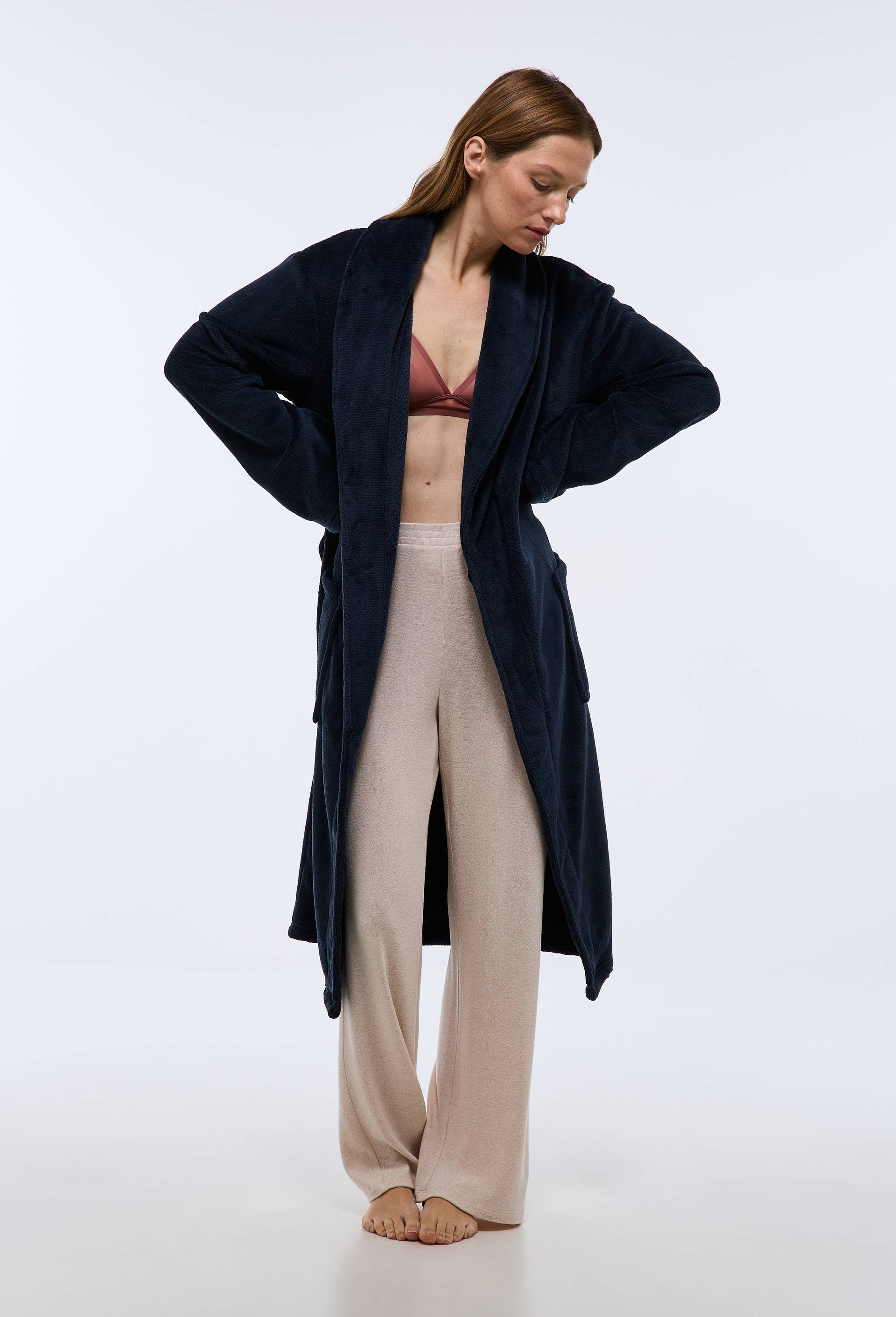 Peignoir long uni en polaire BLEU FONCE pour femme MONOPRIX