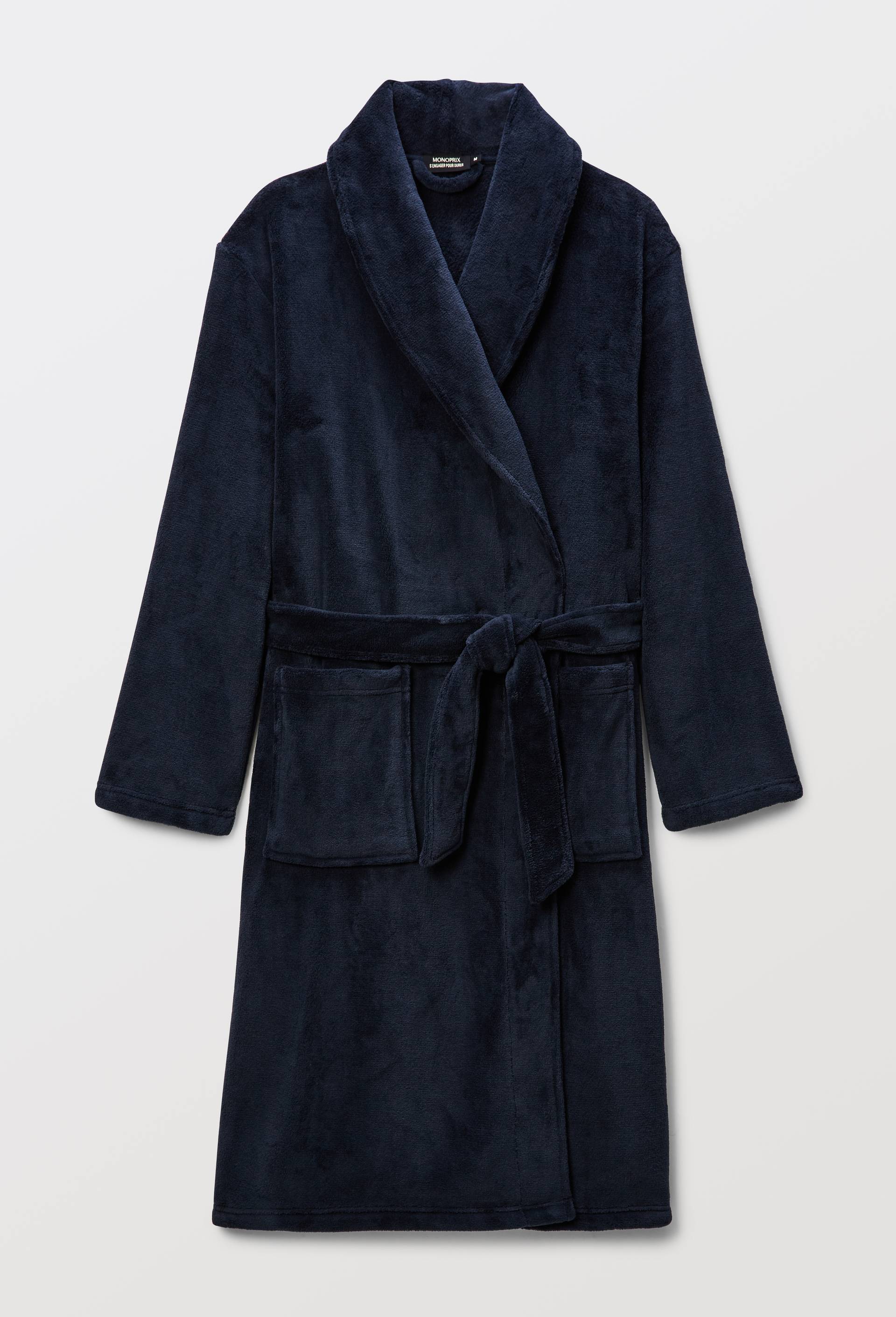 Peignoir long uni en polaire BLEU FONCE pour femme MONOPRIX