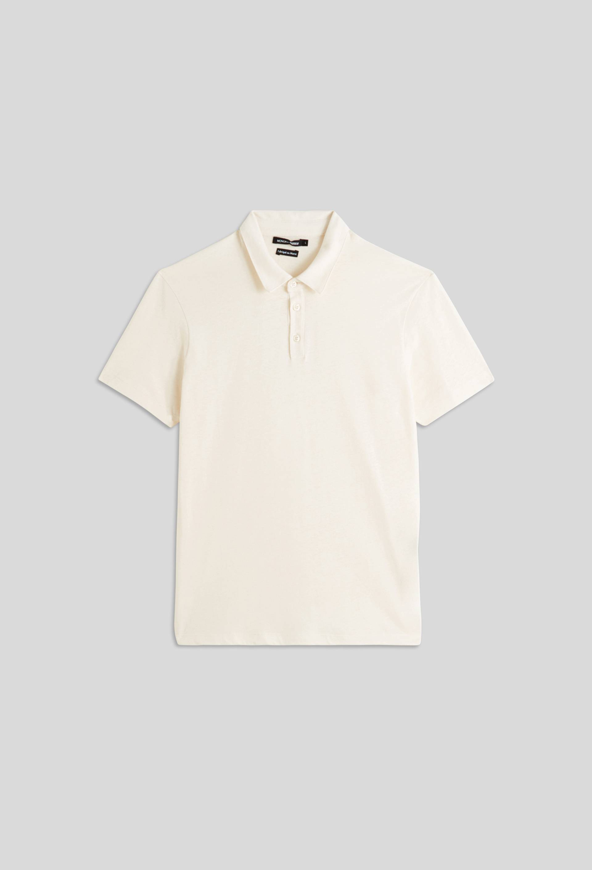 Polo manches courtes en mélange coton lin, Ecru, large image number 2.0