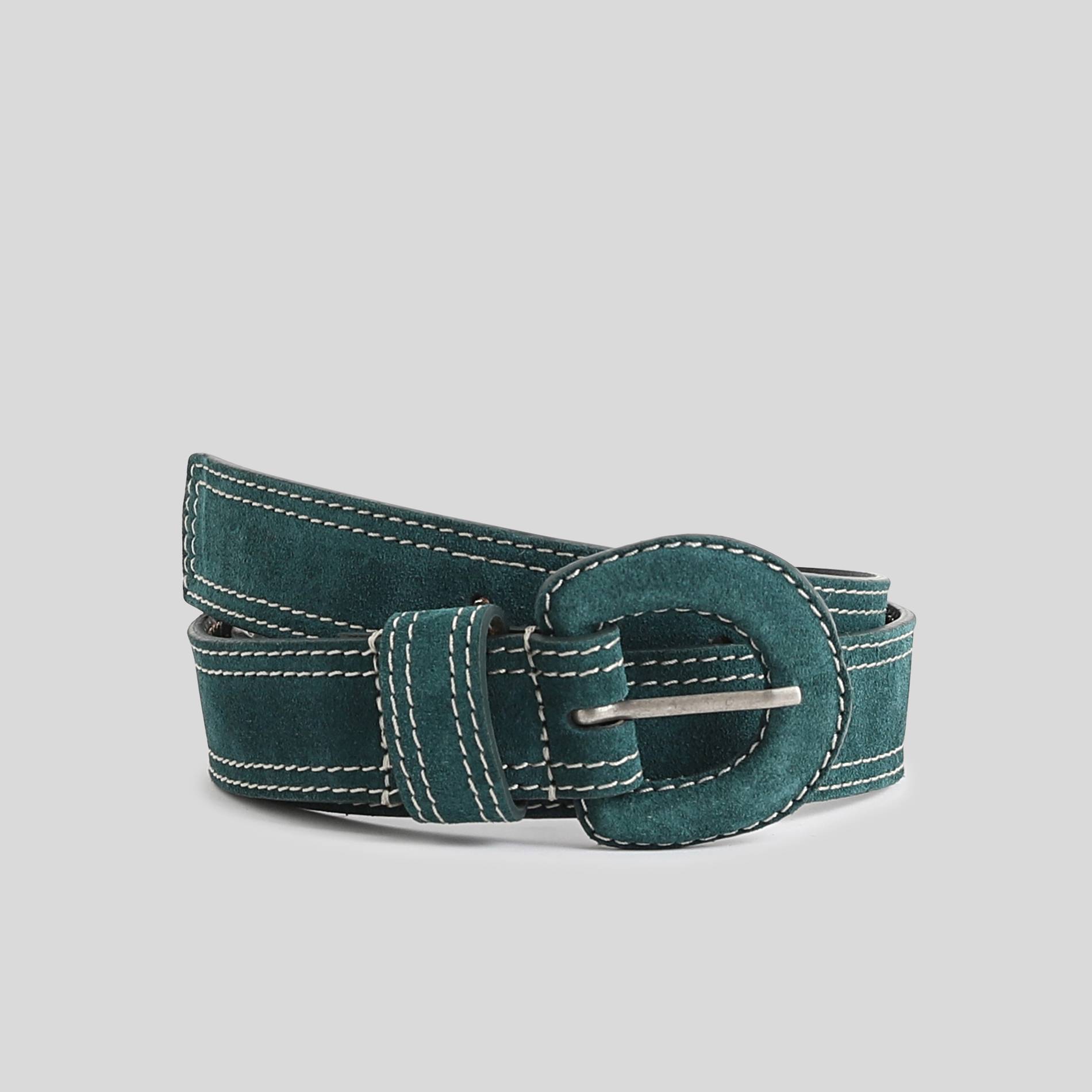 Ceinture surpiquée 3,5cm, cuir responsable, Vert foncé, large image number 0.0