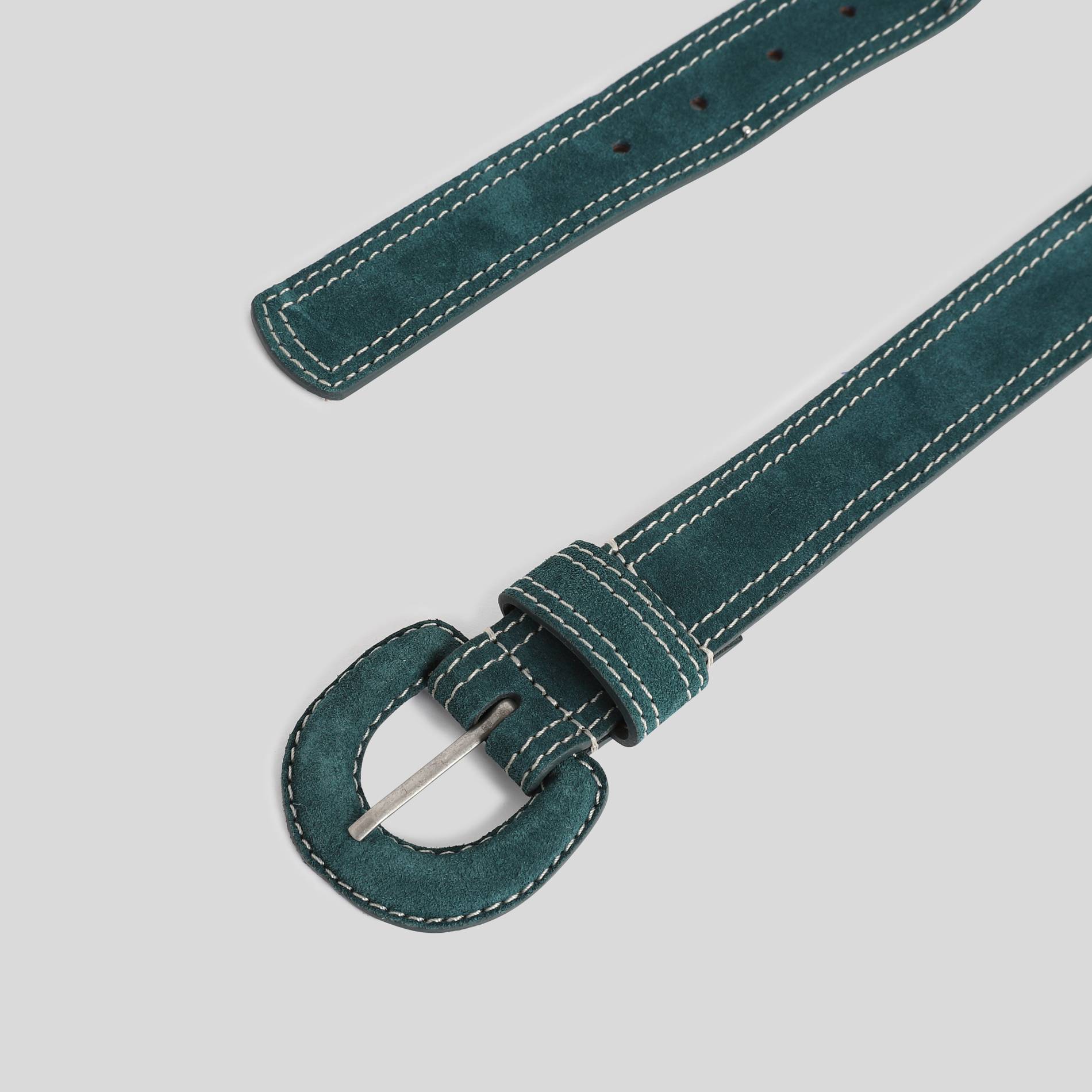 Ceinture surpiquée 3,5cm, cuir responsable, Vert foncé, large image number 1