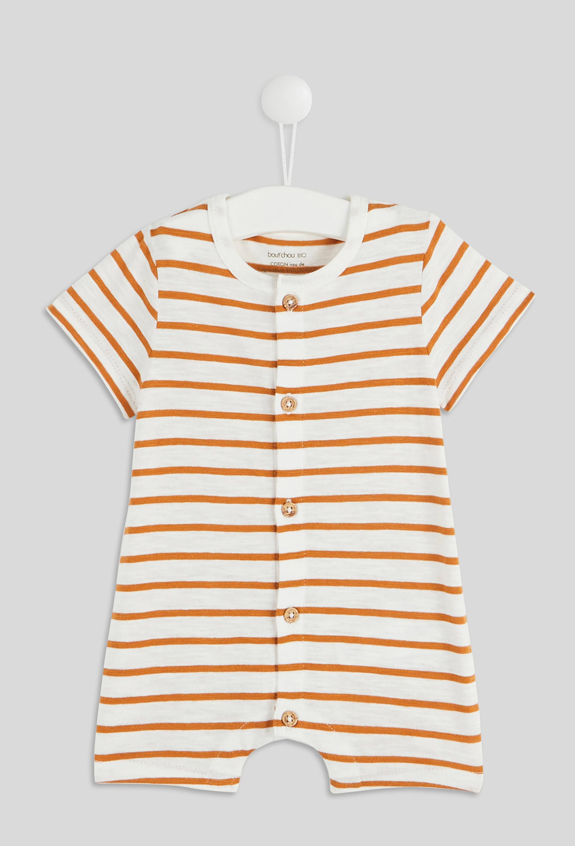 Barboteuse rayée mixte en coton Oeko-tex, Orange, large image number 0.0