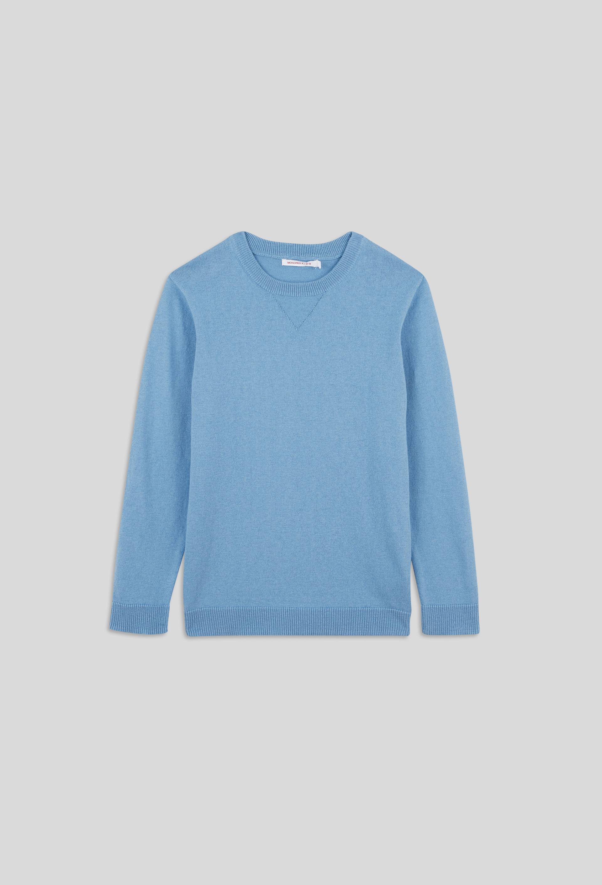 Pull col rond uni contenant de la laine, certifié OEKO-TEX, Bleu foncé, large image number 0.0