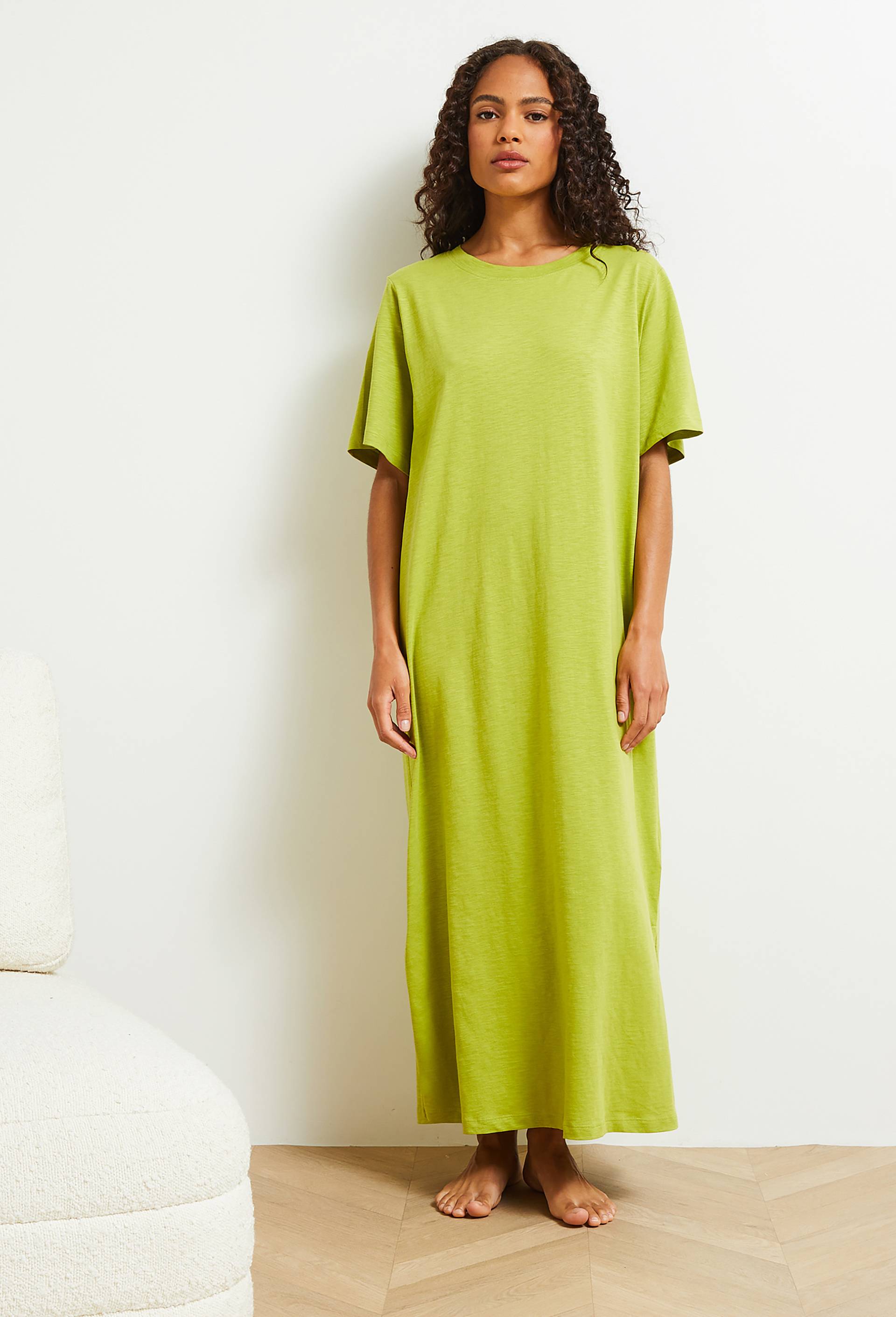 Chemise de nuit longue manches courtes en coton, Bio, Vert clair, large image number 1.0