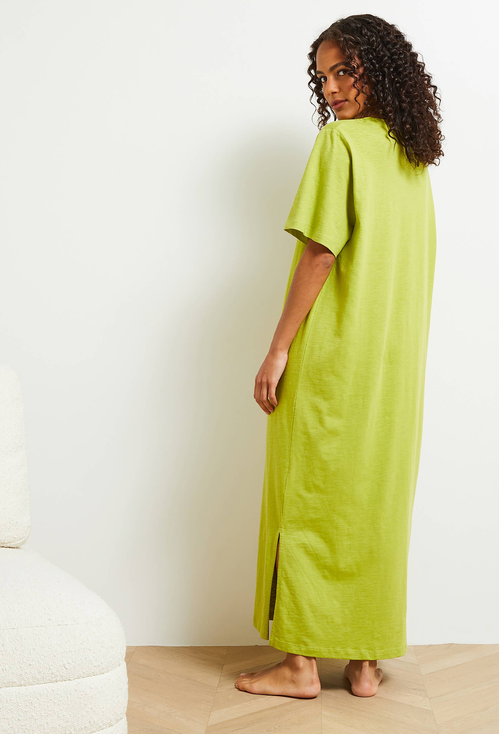 Chemise de nuit longue manches courtes en coton, Bio, Vert clair, large image number 3.0